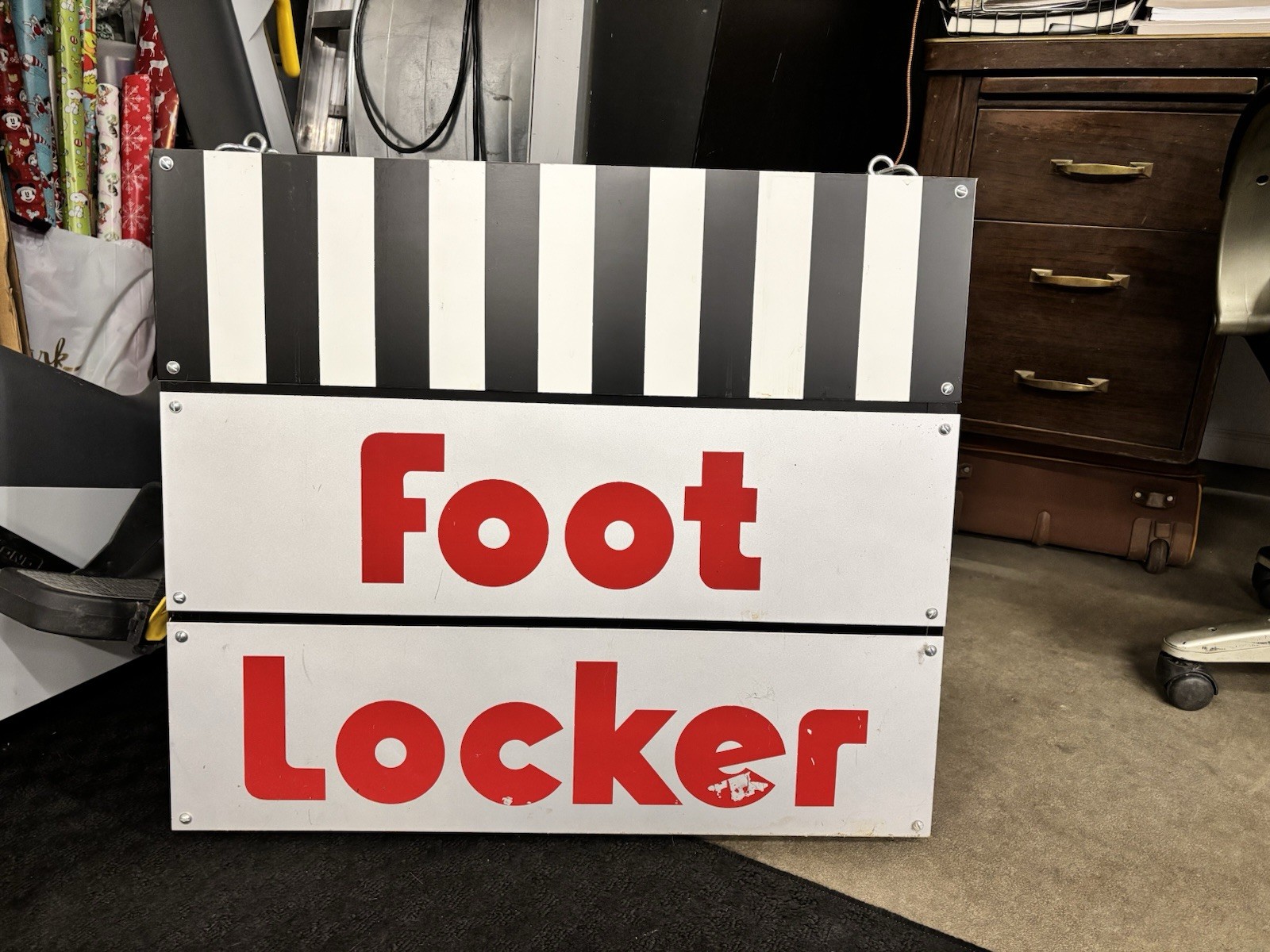 Foot Locker Store Display Sign – Black White Stripes Red Logo Advertising