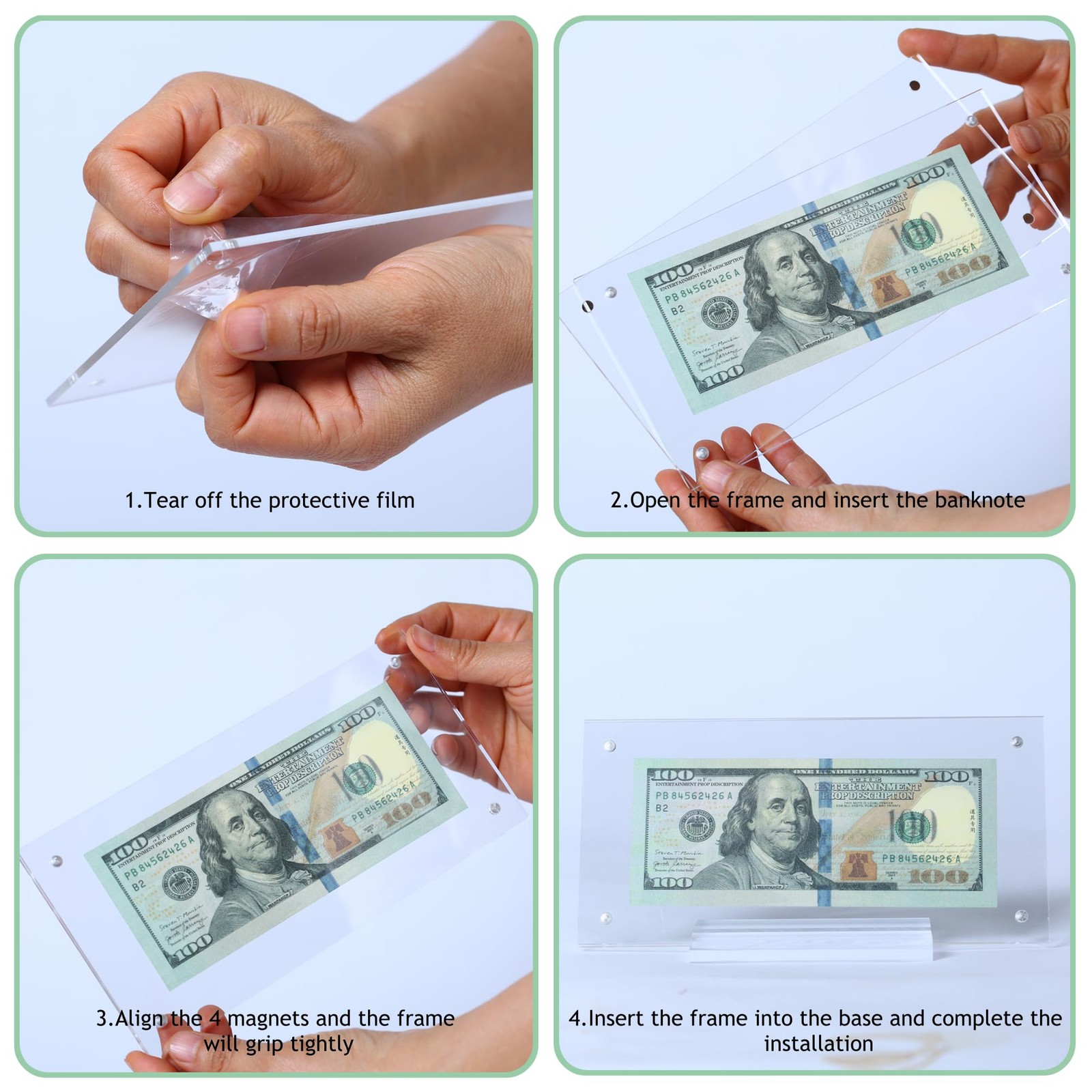 LONCHDAN Dollar Bill Frame Display Acrylic 7.8 x 3.9 inches, Transparent-1