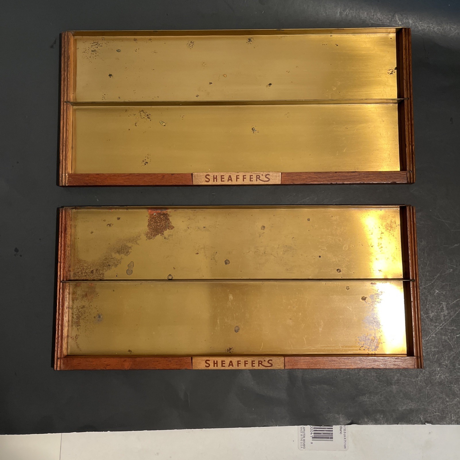Vintage Sheafer’s Display Trays lot of 2 Wood Metal, as is, rough shape
