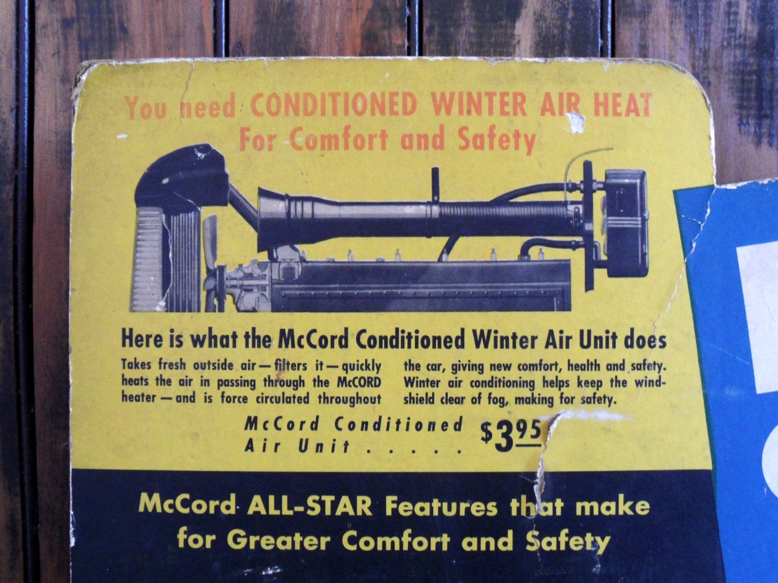 orig. 1940’s McCord Car Heaters **Easel-Back Cardboard 3D STORE DISPLAY SIGN**