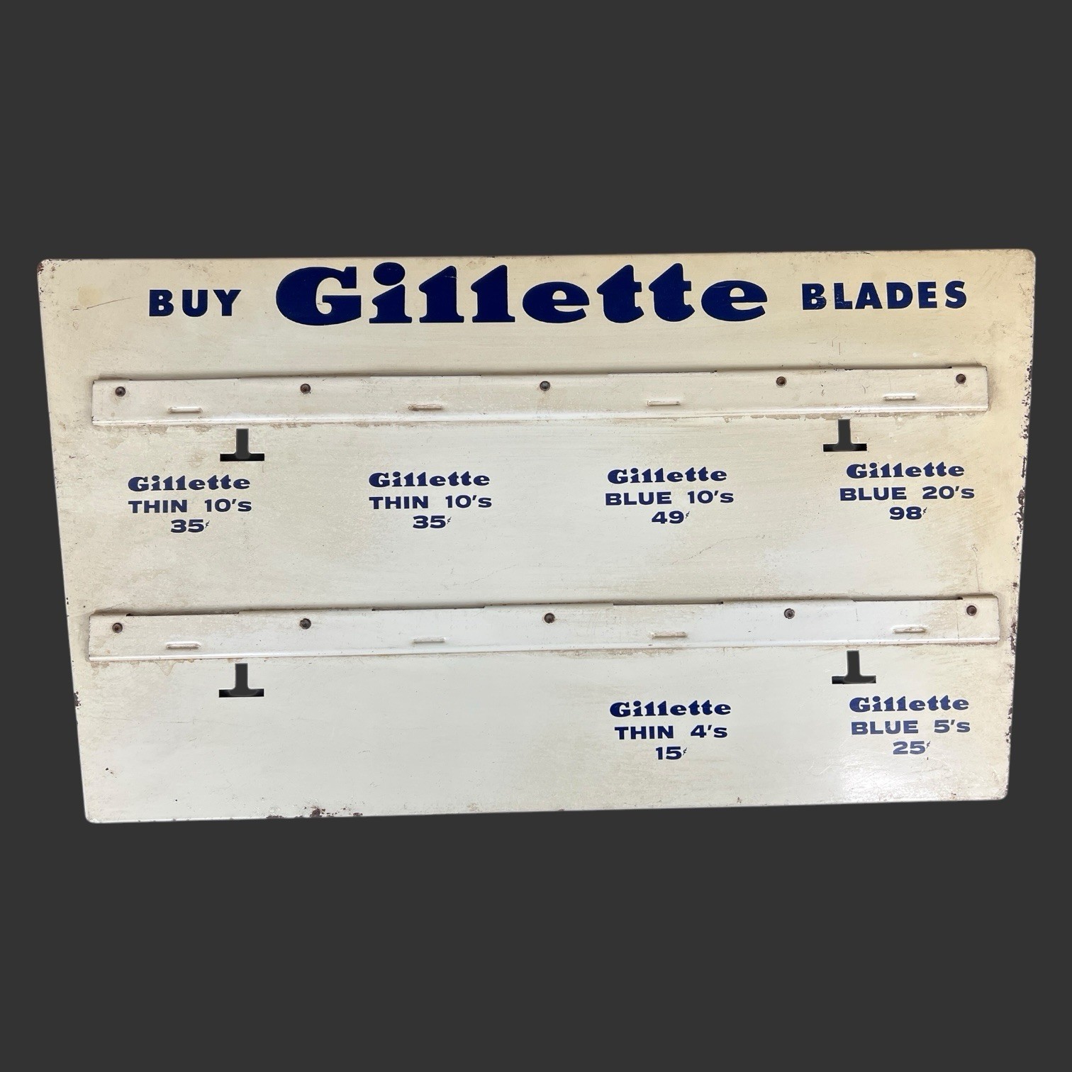 Vintager Gillette Razor Blades 2-Sided Enamel Metal Advertising Display Sign