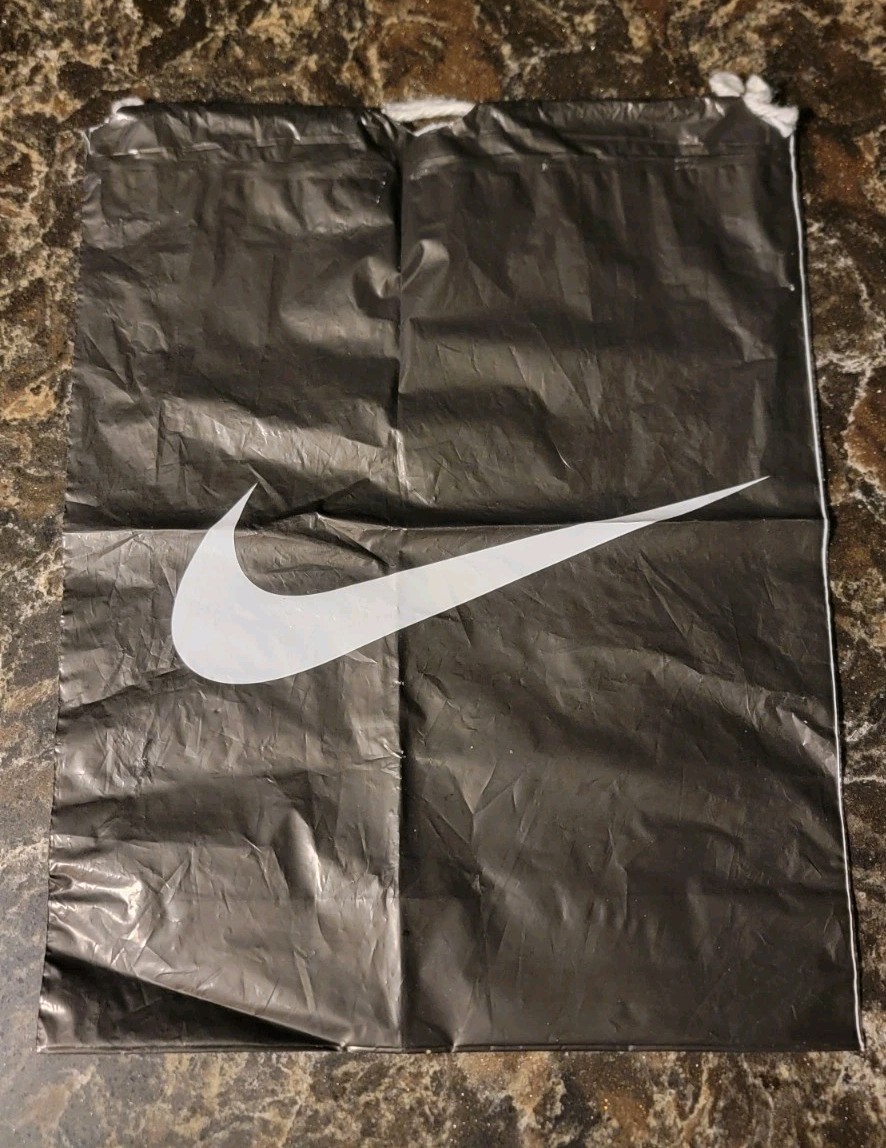 Vintage – 1990s NIKE Advertising Retail Black Poly Drawstring Bag 15″ x 12″