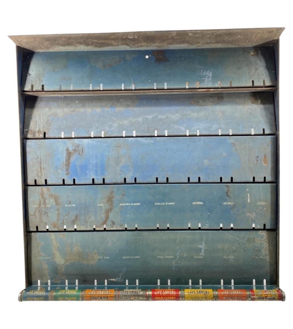Vintage Antique Tin Metal Lifesavers Candy Display Stand 24Lx10.5Wx23H