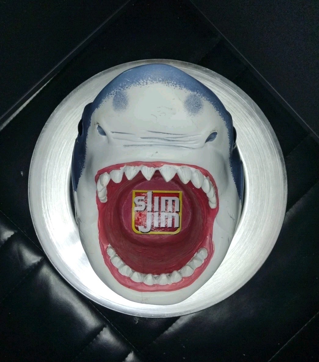 Slim Jim Collectible Jaws Great White Shark Head On A SILVER PLATER WITH STAND !