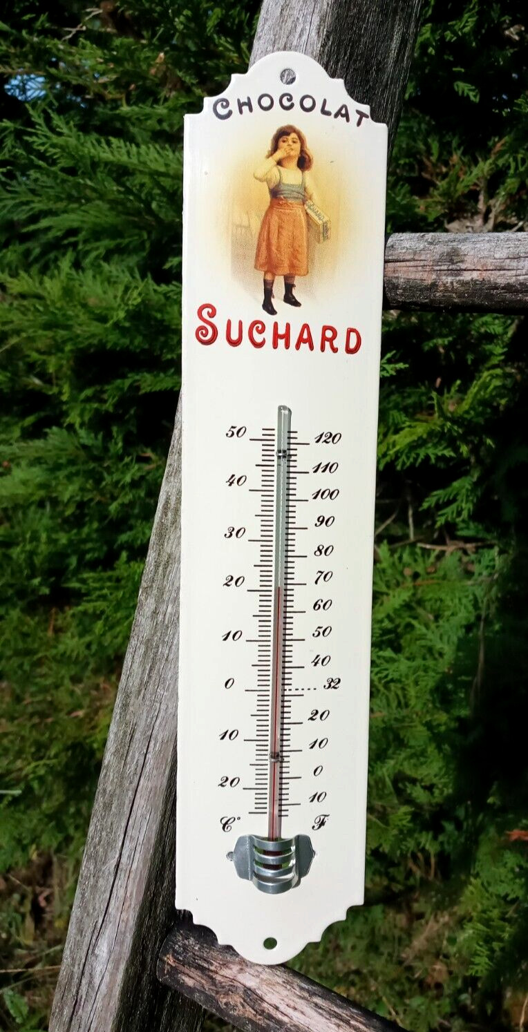 Suchard girl enamel plate thermometer 30 cm genuine enamel made in France