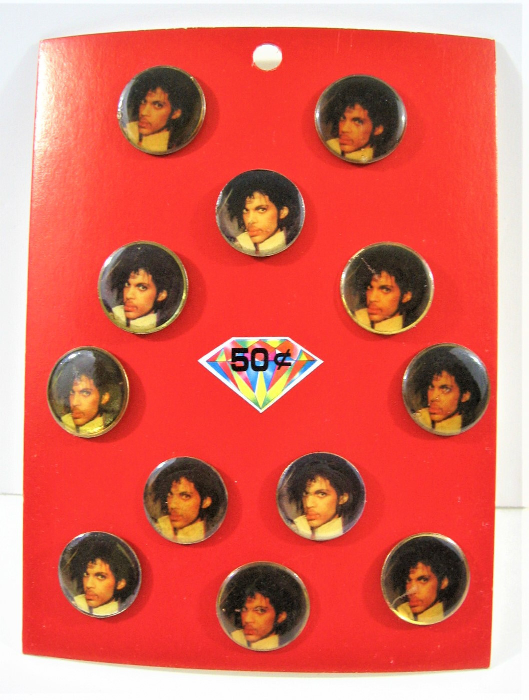 Vintage Prince Musician Rock Band Concert Pin Display 12 On Card Old Stock