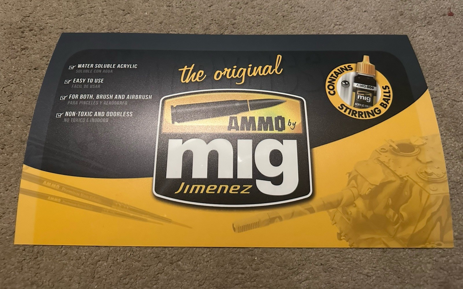 AMMO by Mig Jimenez Promotional Store Rack Display Sign 18 inch x 10.5 inch