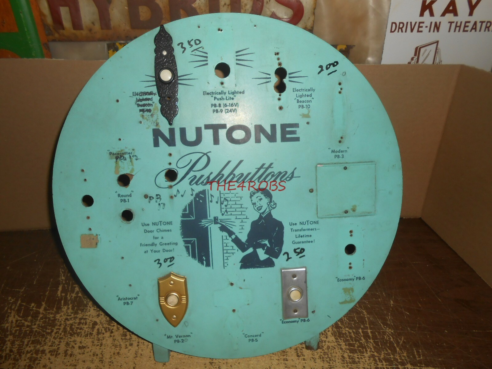 Vintage 1940s Nutone Pushbutton Door Bell Store Display Sign
