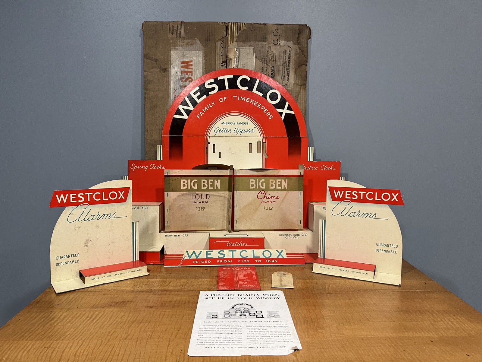Vintage Westclox Alarm Clock Cardboard Litho Store Advertising Display W/Box