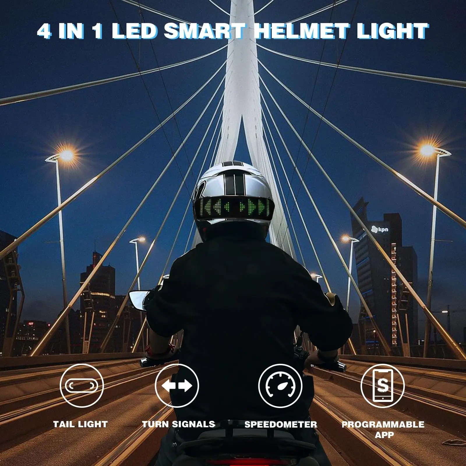 LED Helmet Display Rgb Programmable Warning Light Motorcycle Bike App Screen