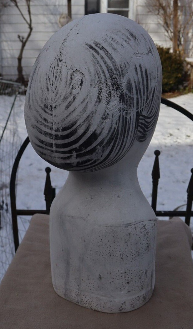 ANTIQUE HAND PAINTED MILLINERY HEAD Plaster Store Display Primitive Hat Mannequi