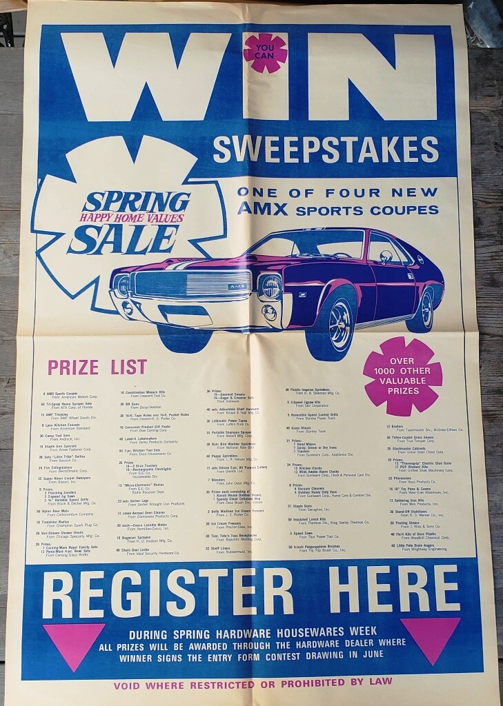 Vintage 1970’s Retail Store Automobile Sweepstakes Poster #2