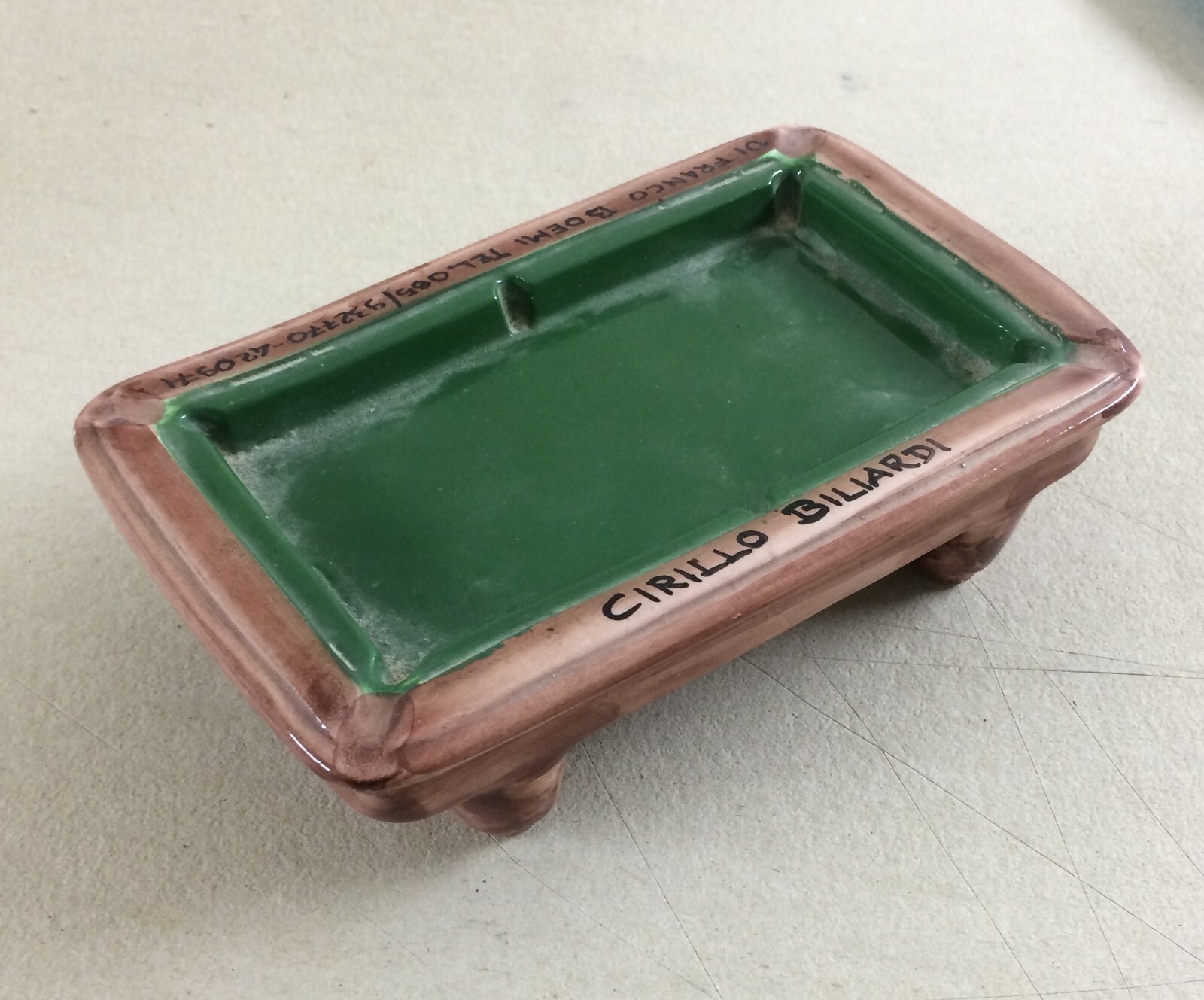 ABRUZZO-GAMES-CYRIL BILLIARDS-BOHEMIAN-ADVERTISING ASHTRAY-COLLECTIBLE