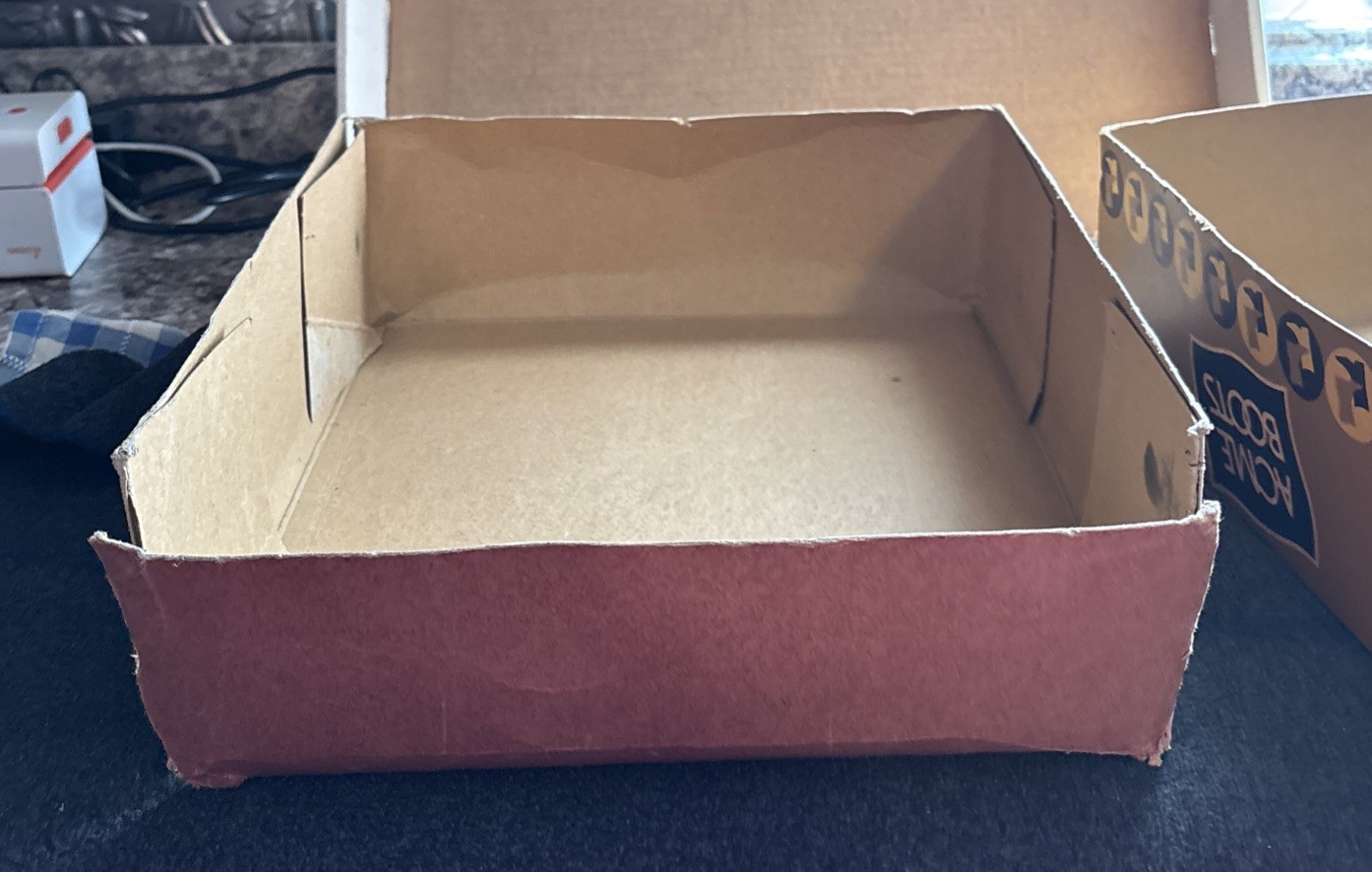 2 Vtg Acme Boots Hawkeye Box Graphics Advertising 12×13 Empty Boxes. See Desc.