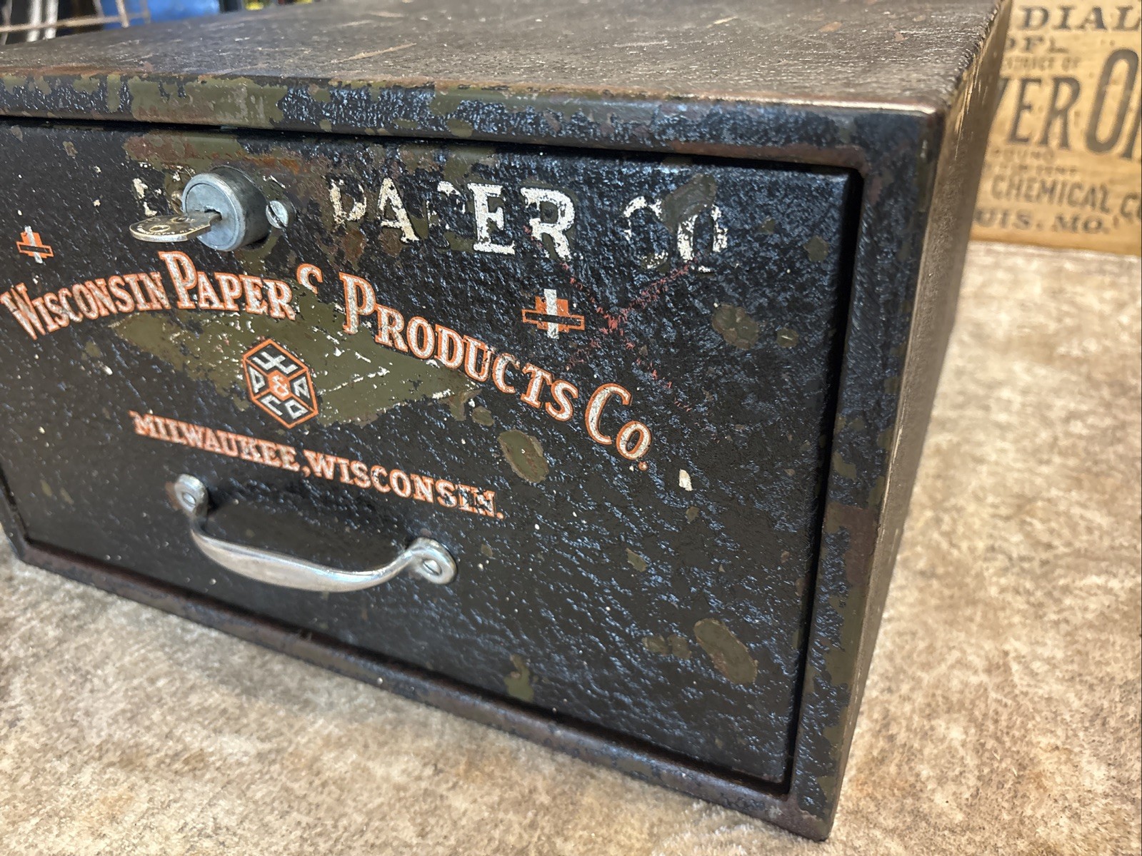Vintage Wisconsin Paper Products File Drawer Cabinet Counter Display Milwaukee