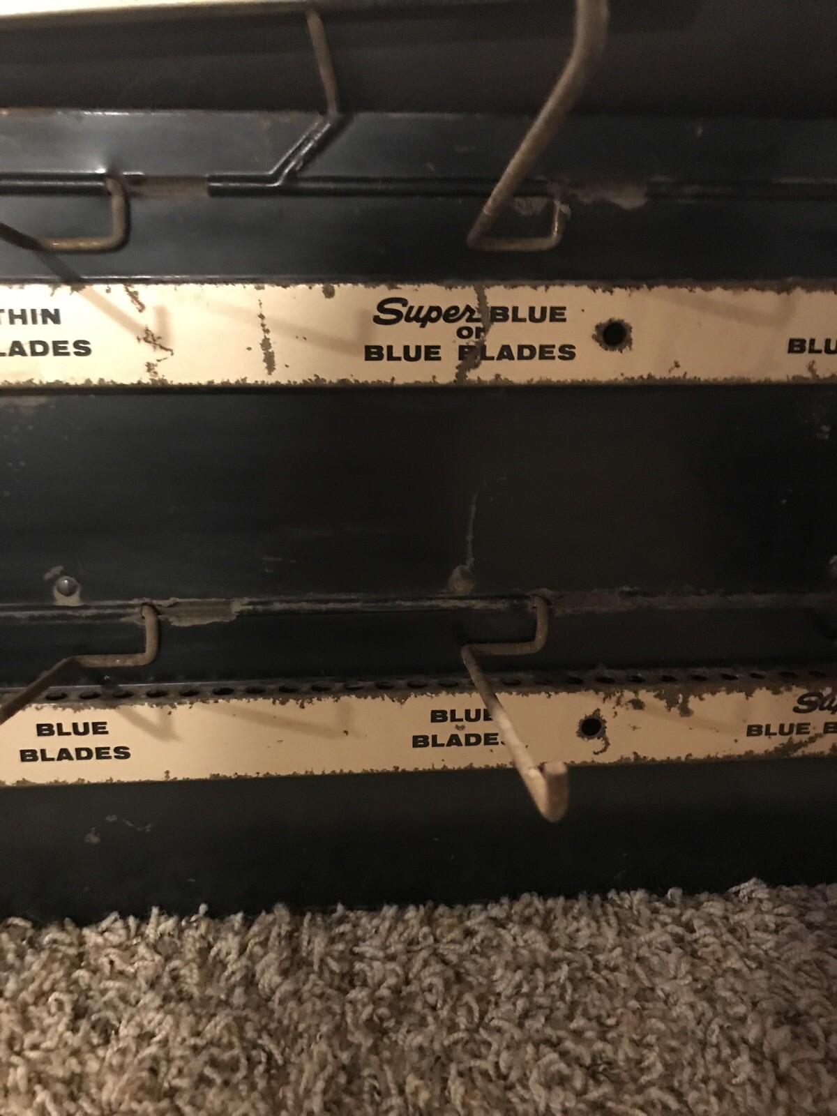Vintage Metal GILLETTE Advertising Display Rack Blue Blades Thin Razor Sign