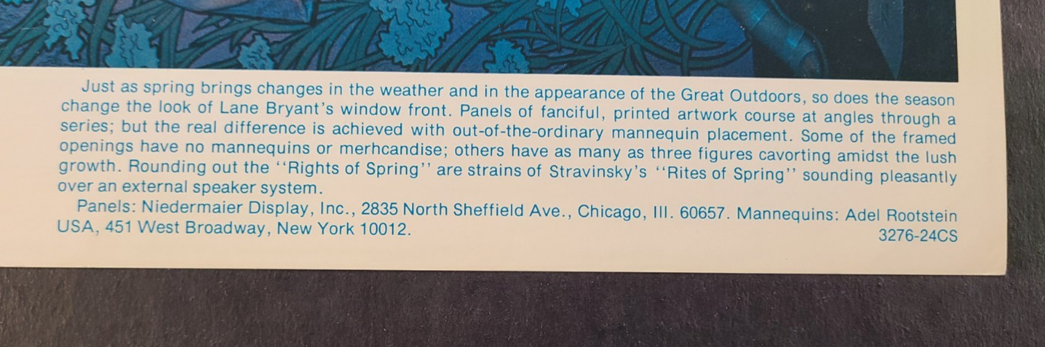 1976 LANE BRYANT, NEW YORK WINDOW DISPLAY PHOTO PRINT RIGHTS OF SPRING