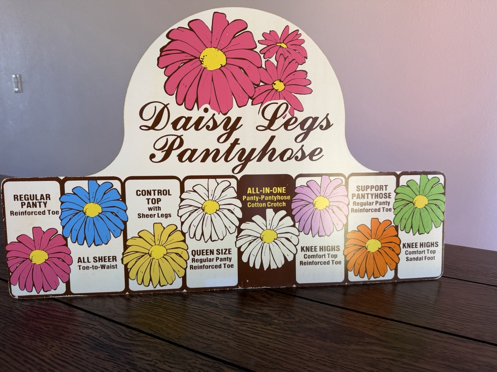 Vintage Daisy Legs Pantyhose Store Display Sign Retro 1970s Floral Advertising