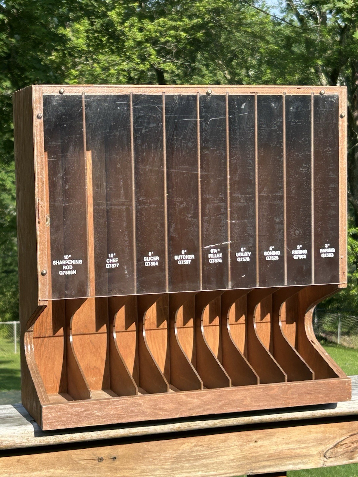 VTG EKCO Kitchen Knives Country Store Sales Display Rack Wood Hanging Countertop