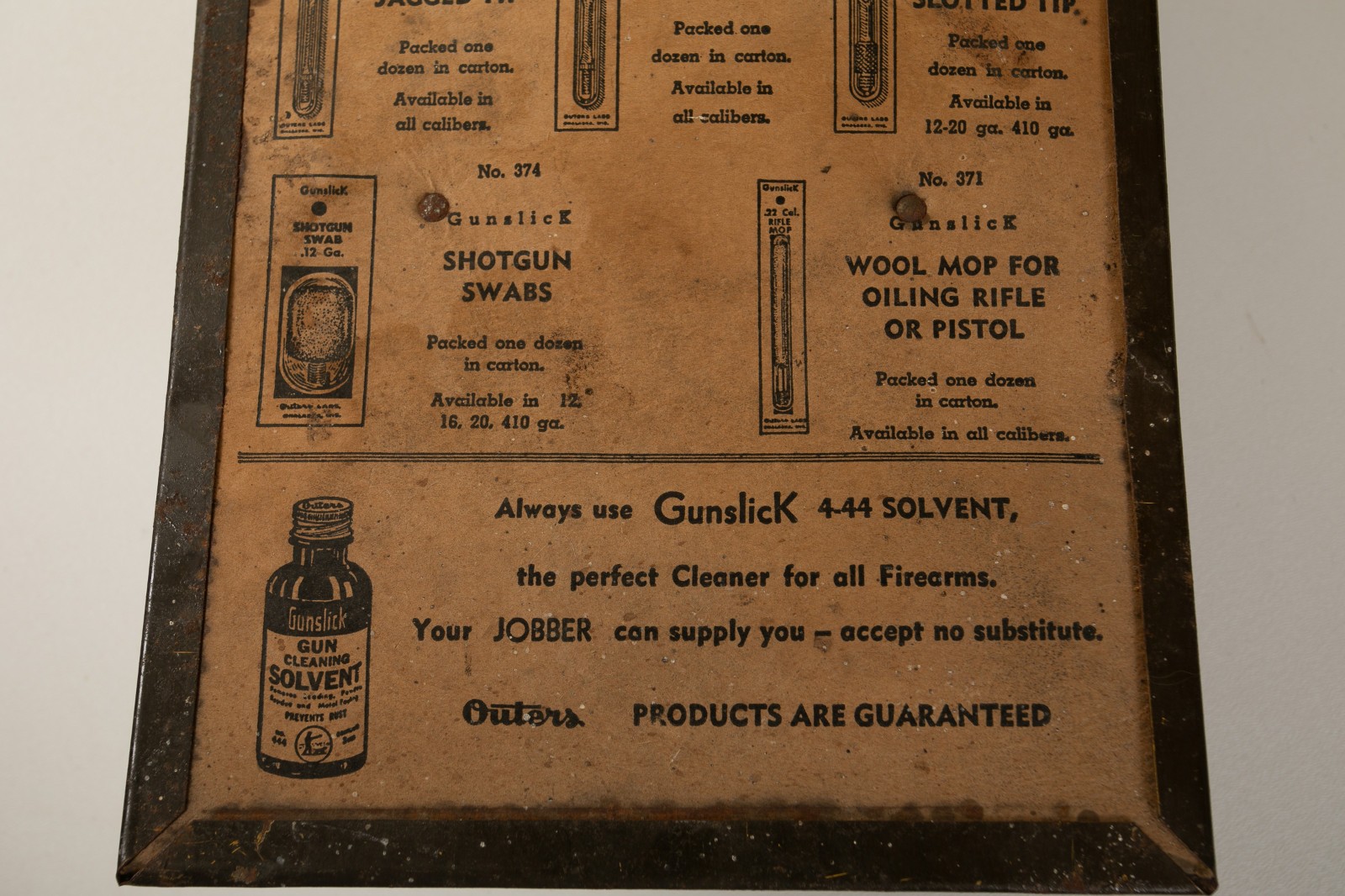 Gunslick Brushes Gun Store Display (B10C/JSF6) Hanging Tin w/Paper Back