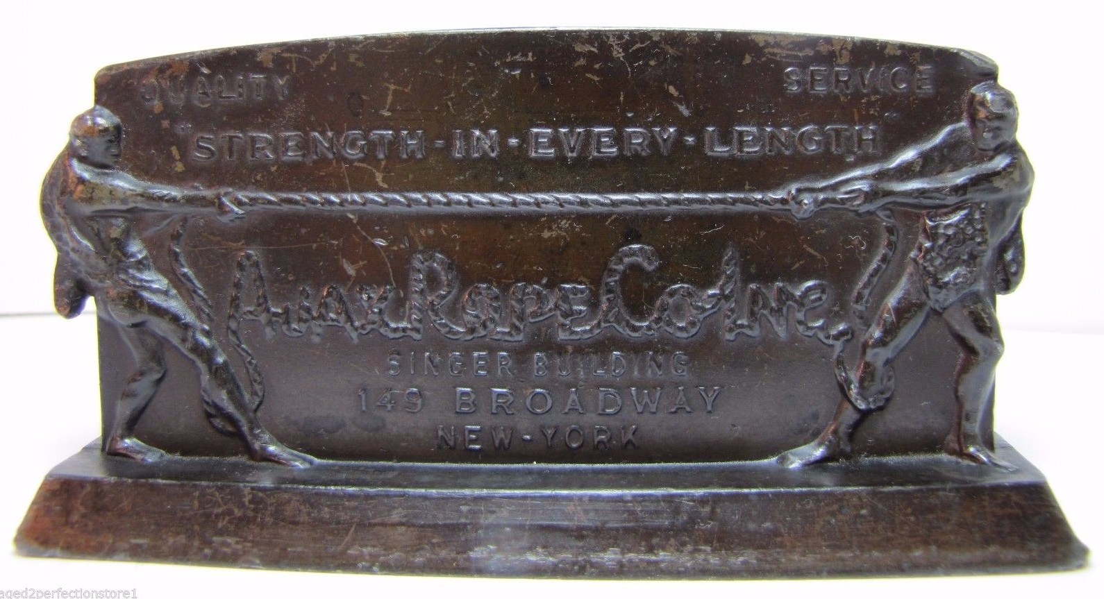 AJAX ROPE Co Antique Advertising Paperweight Sign SINGER BLDG NY TUG-O-WAR
