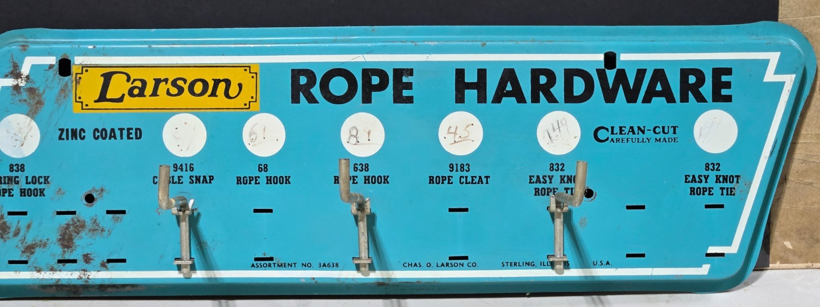 Vintage Chas. O. Larson Co.-” ROPE HARDWARE”- Metal Rack Hardware Store Display