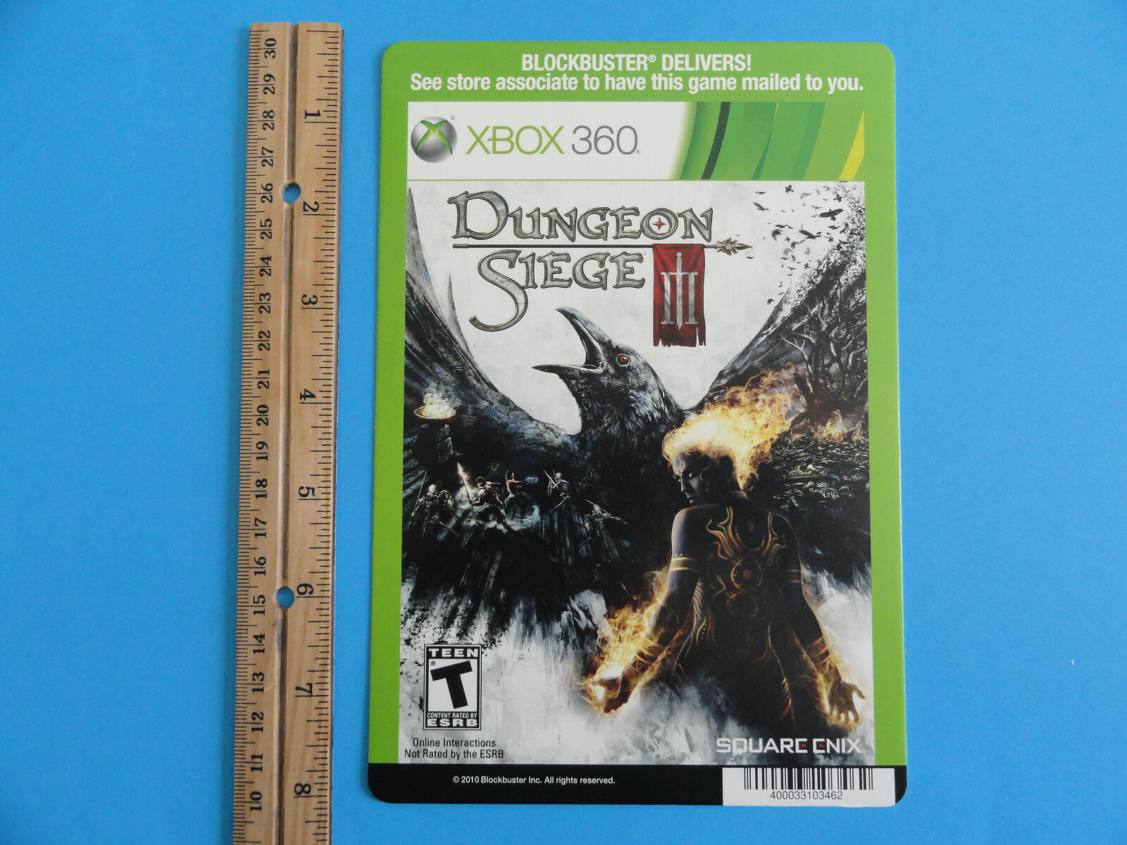 XBOX 360 DUNGEON SEIGE III BLOCKBUSTER VIDEO BACKER CARD 5″X8″ NO GAME
