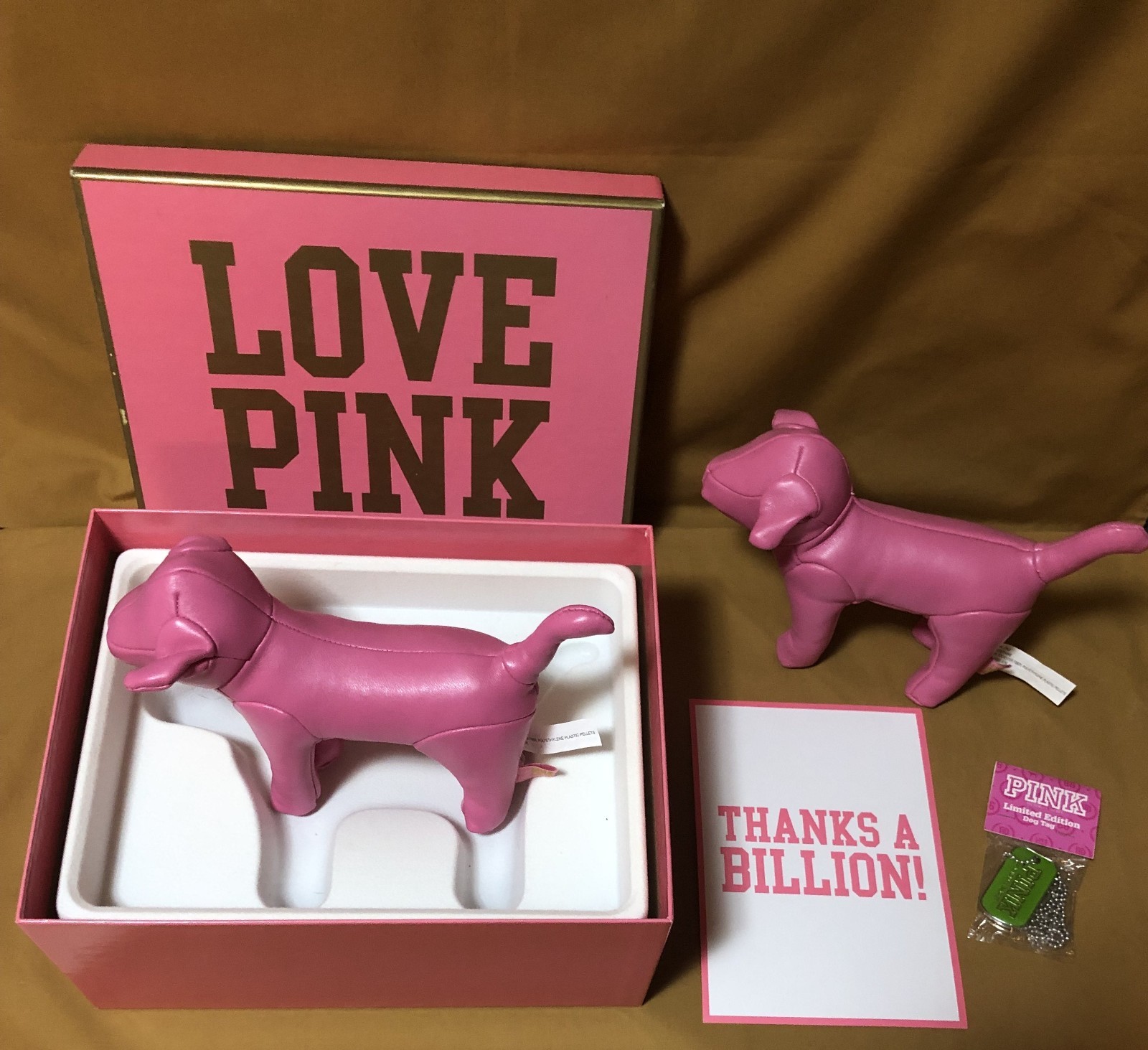 RARE Lot Victoria’s Secret PINK Dogs Faux Leather, Employee Only w/Box, Dog Tags
