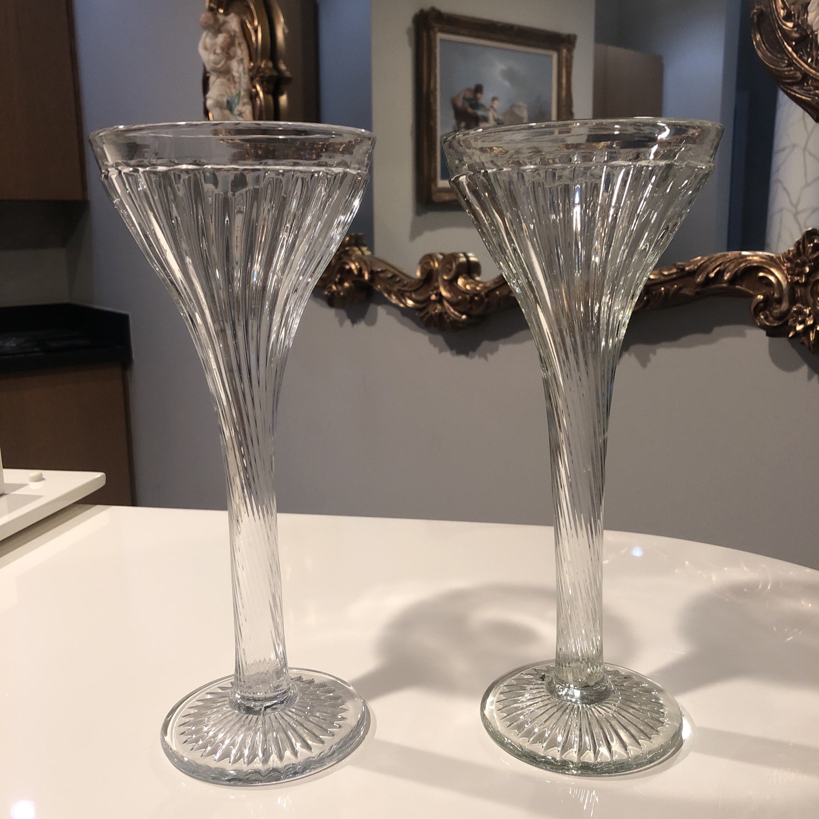 Antique Art Deco Glass Hat Display Or Shelf Risers 12″ Set Of (2) Funeral Vase