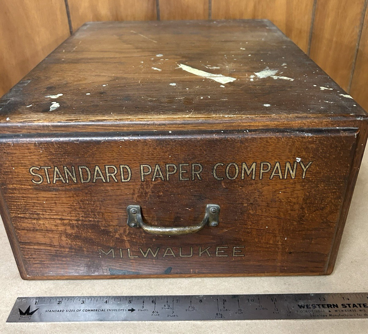 OBO Rare VTG Standard Paper Company Milwaukee WI Oak Wood Drawer