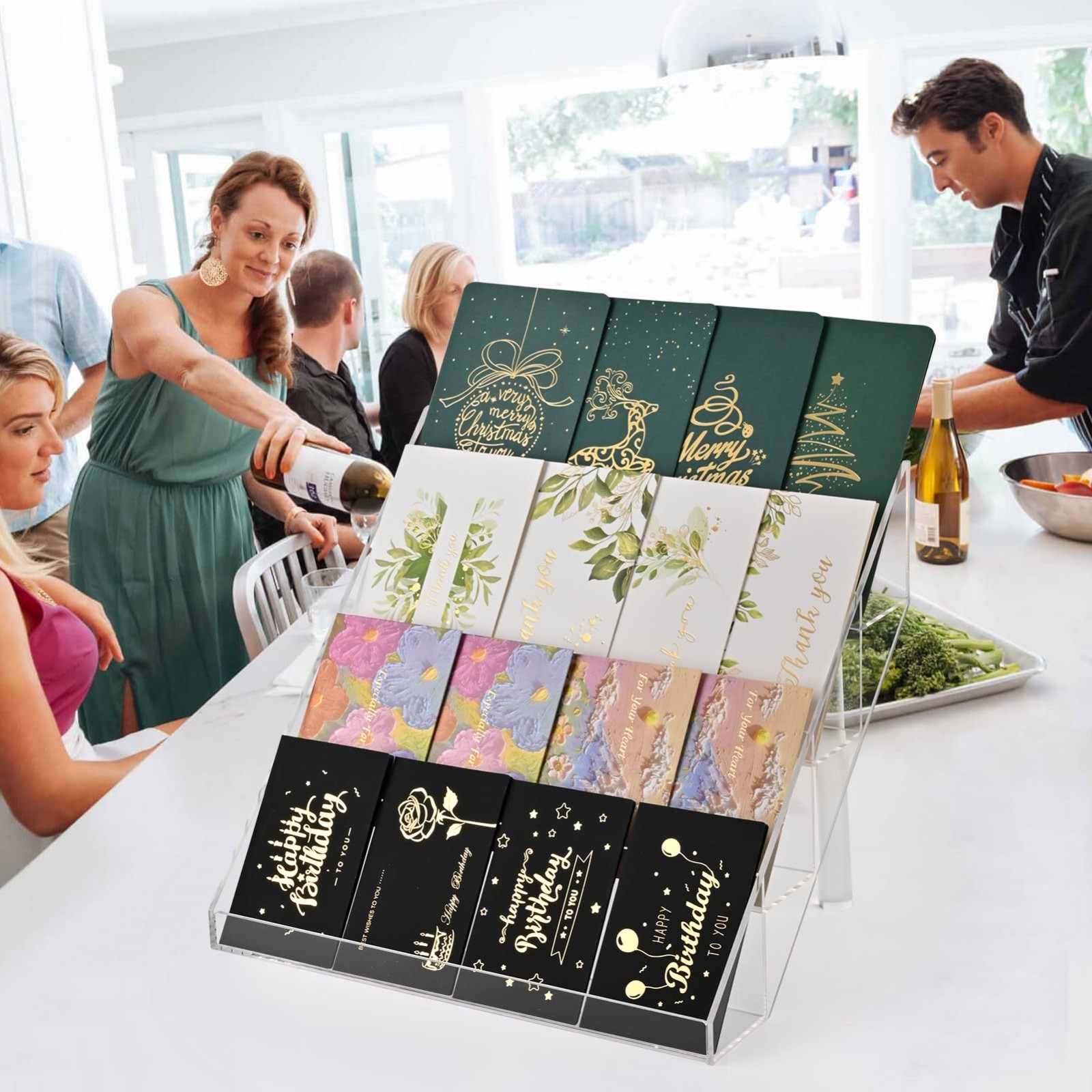 4-Tier Clear Acrylic Greeting Card & Photo Display Stand for Vendors – 2 Sets