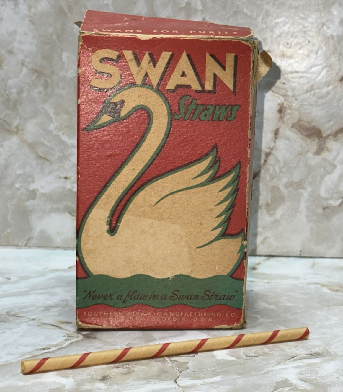 Vtg 1940–50s Swan Jumbo Straws Box Southern Straw Mfg Co Movie Prop Nearly Full