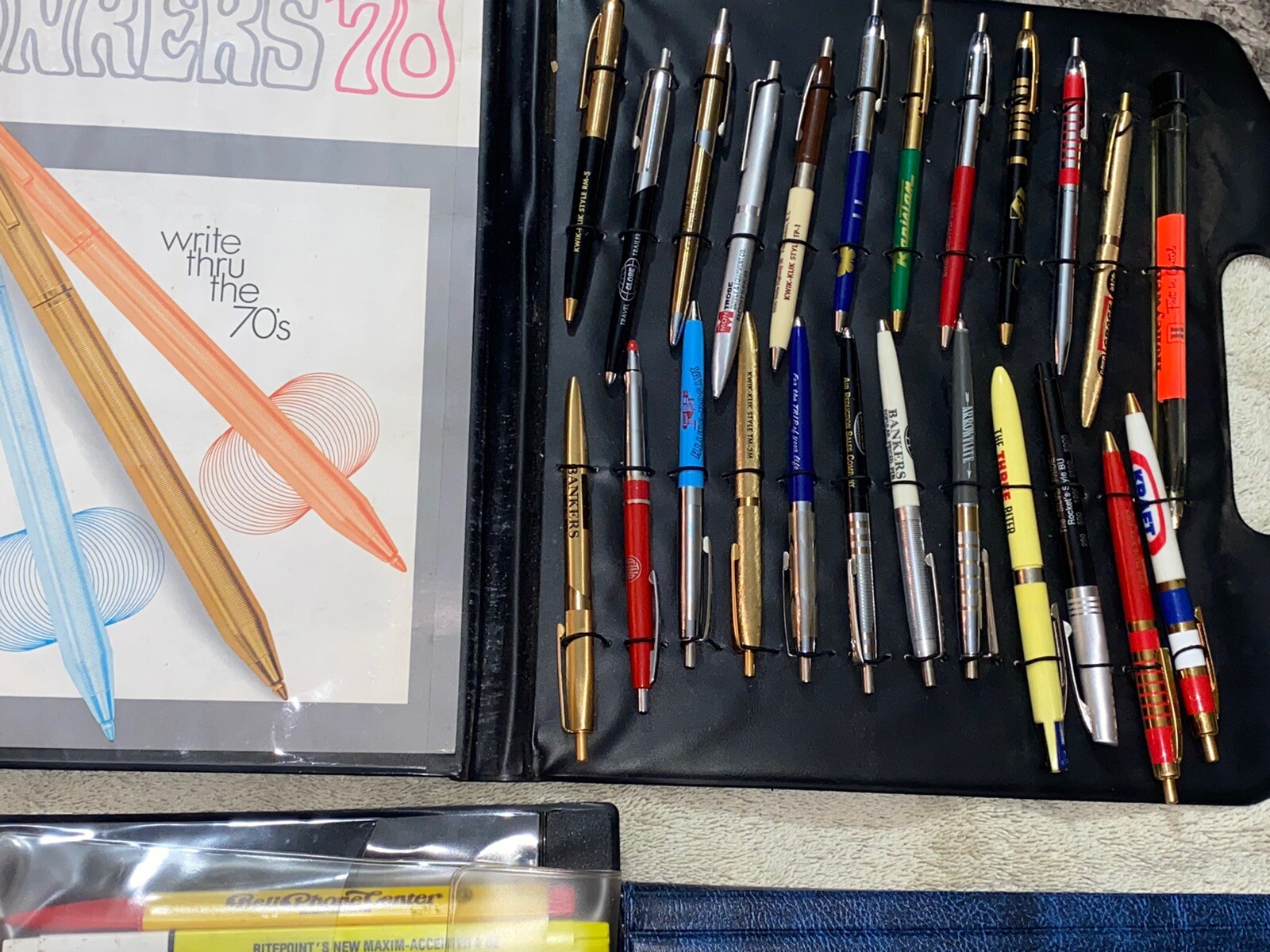 Vintage Advertising Pens Salesman Sample Case Ritepoint BIC Arrowflite Huge Lot