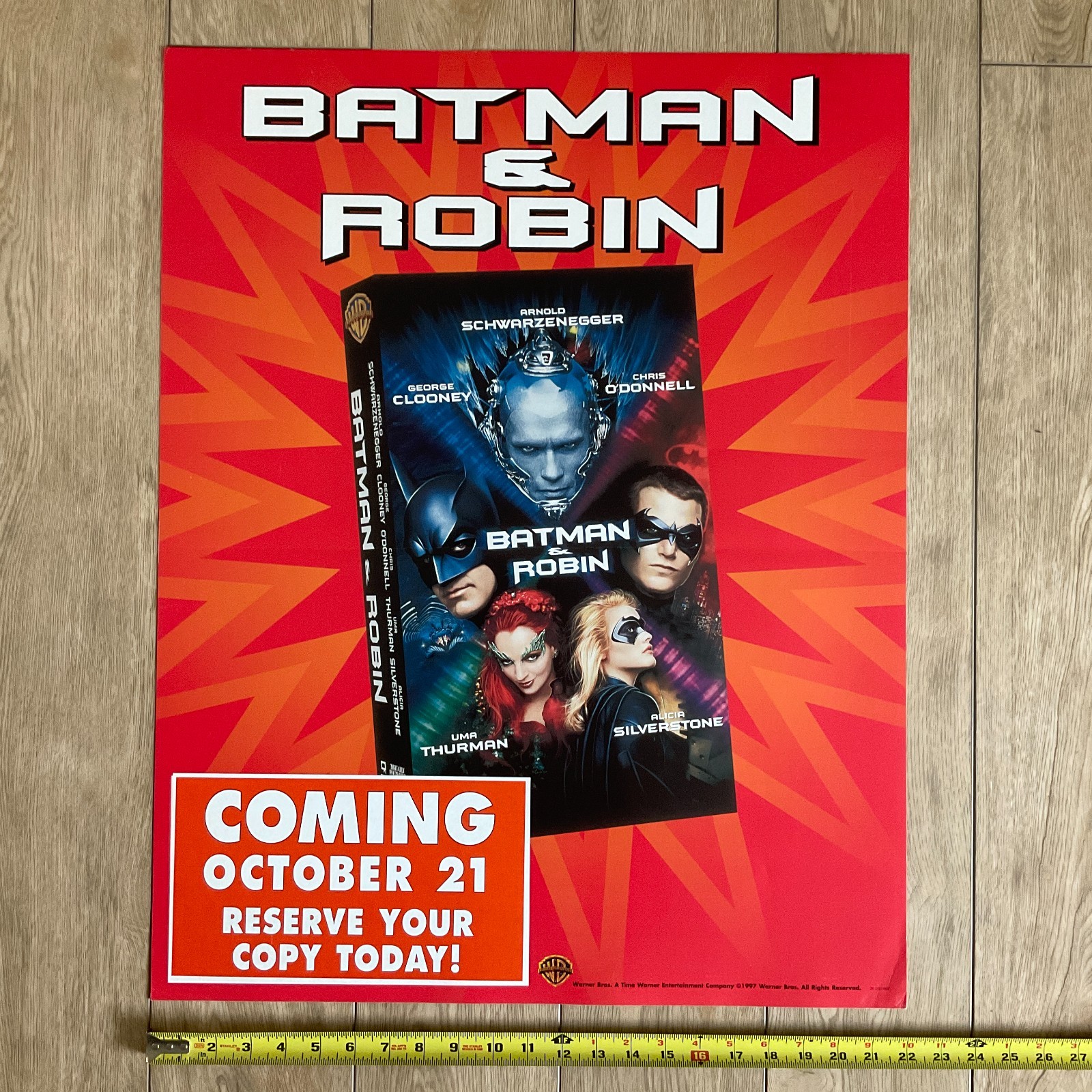BATMAN AND ROBIN 1997 VHS Home Video Store Display Sign 22X28
