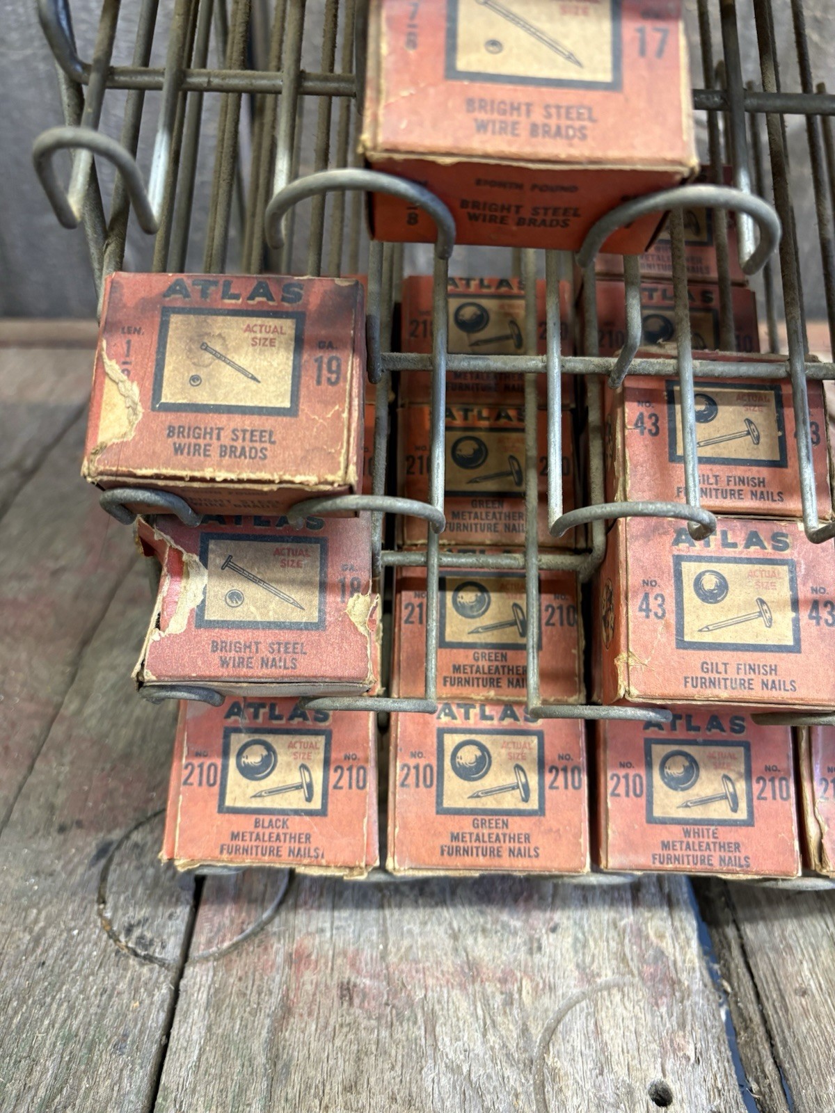 Vintage 60s Hardware Store Atlas Tack & Nail Rack Countertop Display With Boxes