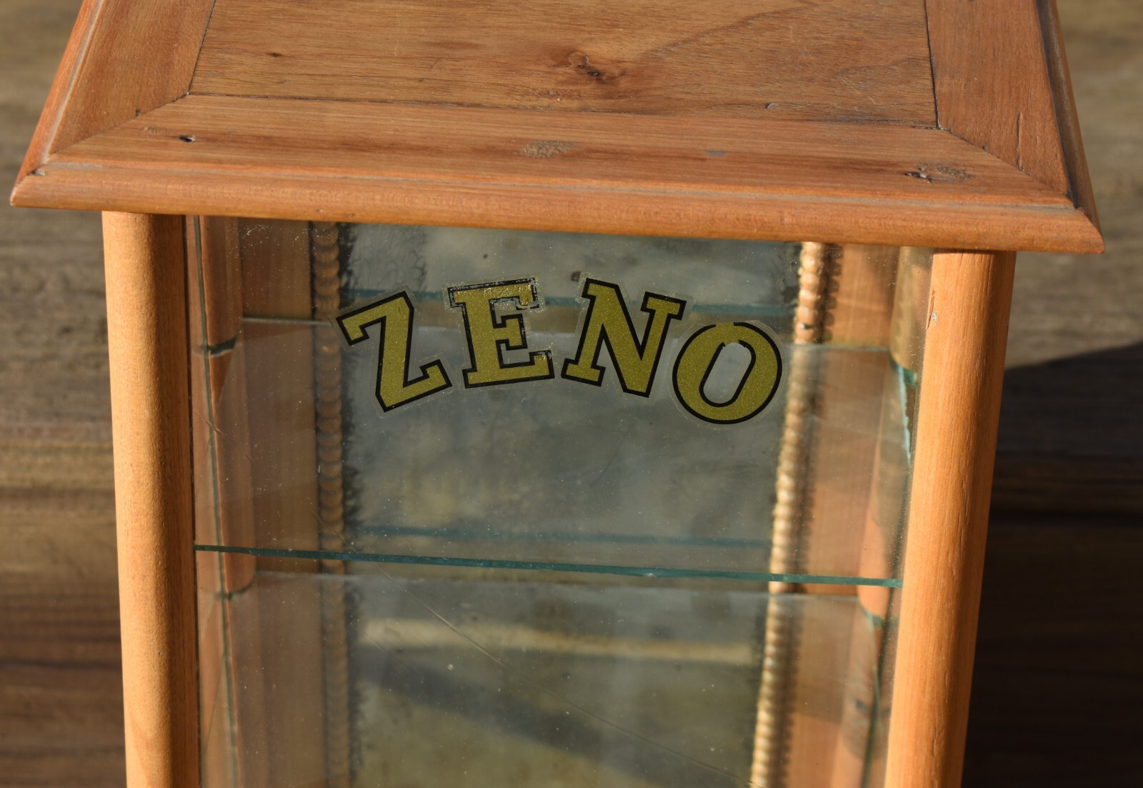 Antique ZENO GUM advertising Shelf General Store Display Case Cabinet w Mirror