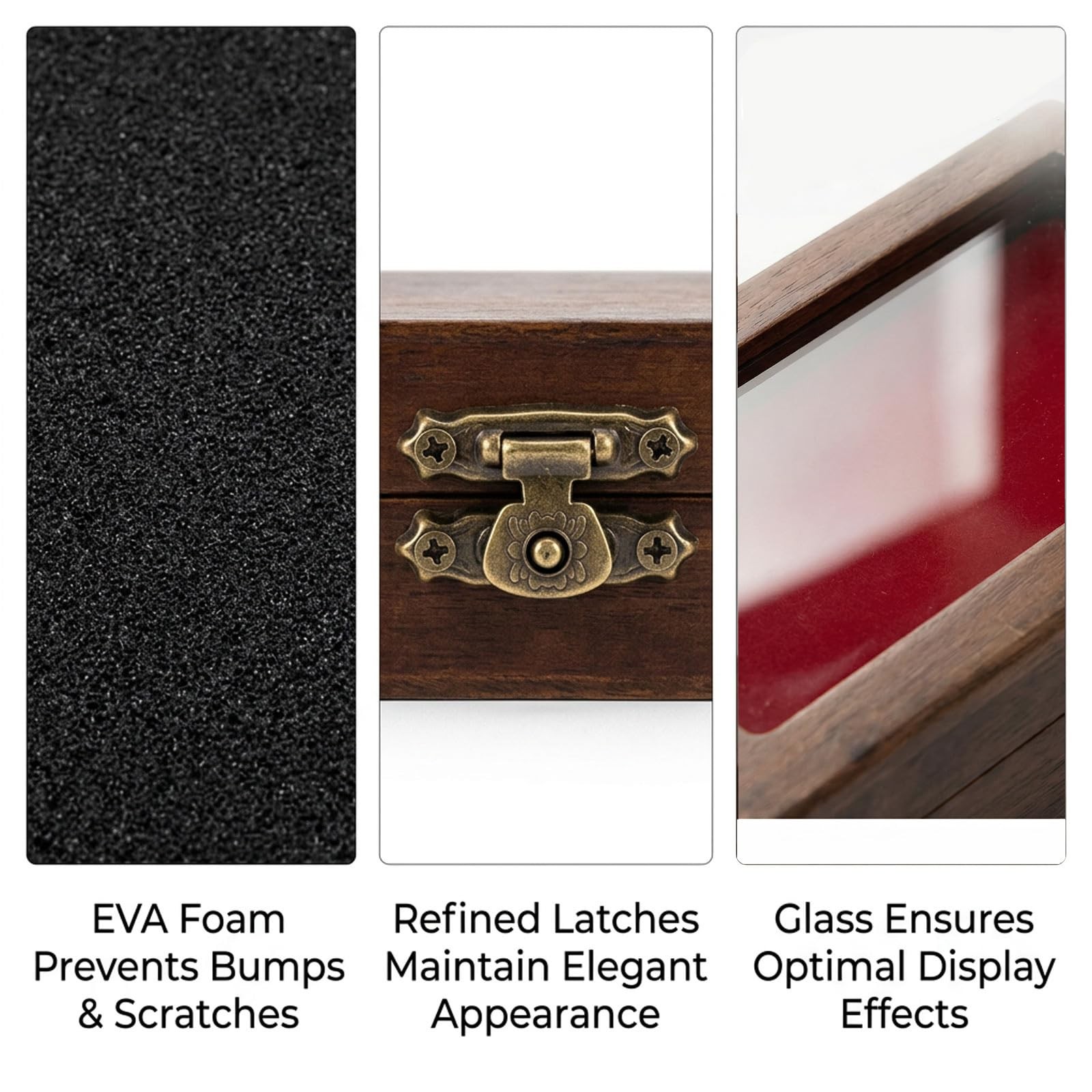 Arrowhead Display Case: Small Wood Shadow Box Cabinet with Glass, Brown