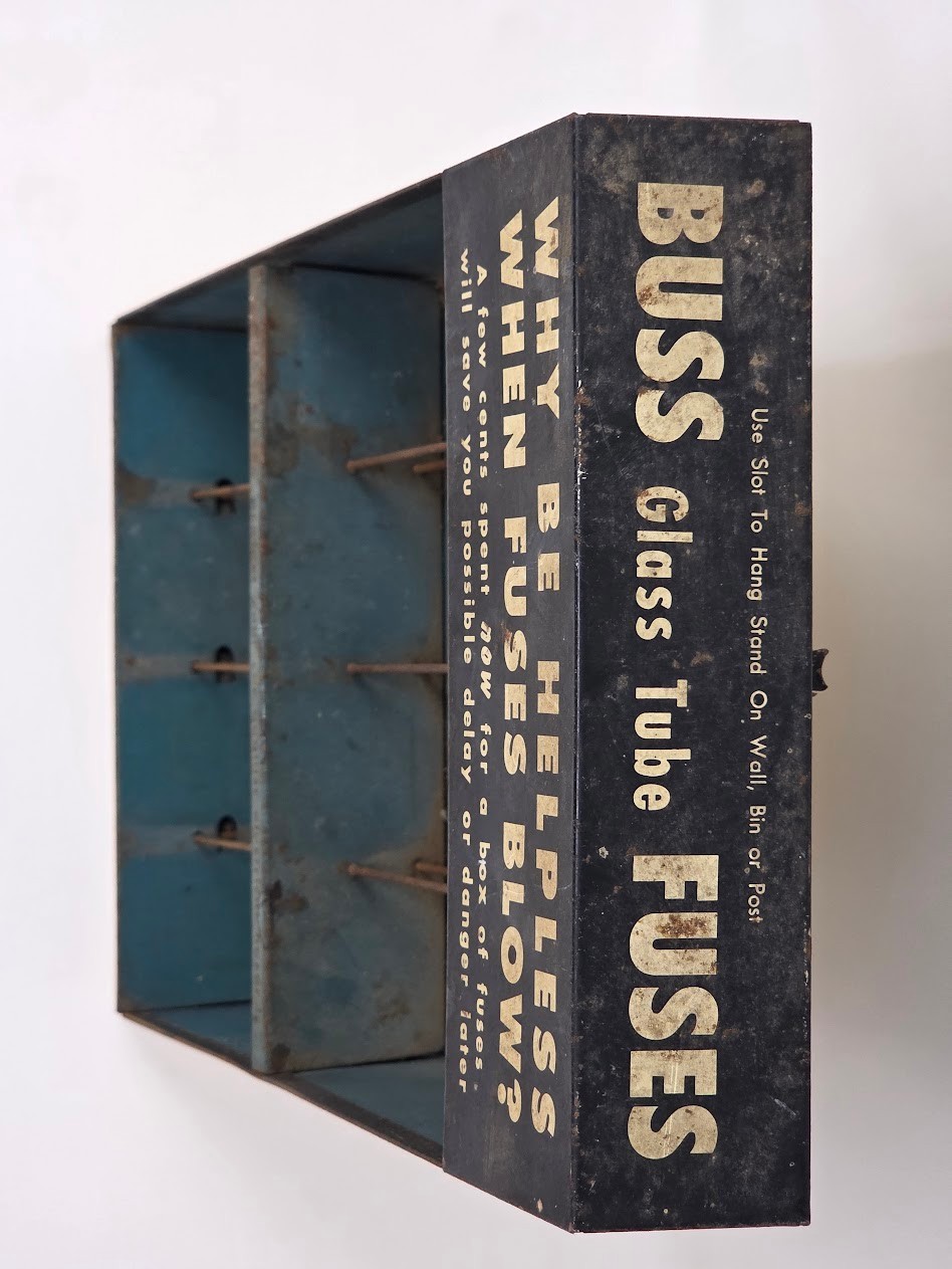 Vintage Buss Glass Tube Fuses Metal Counter Display Rack Advertising Sign