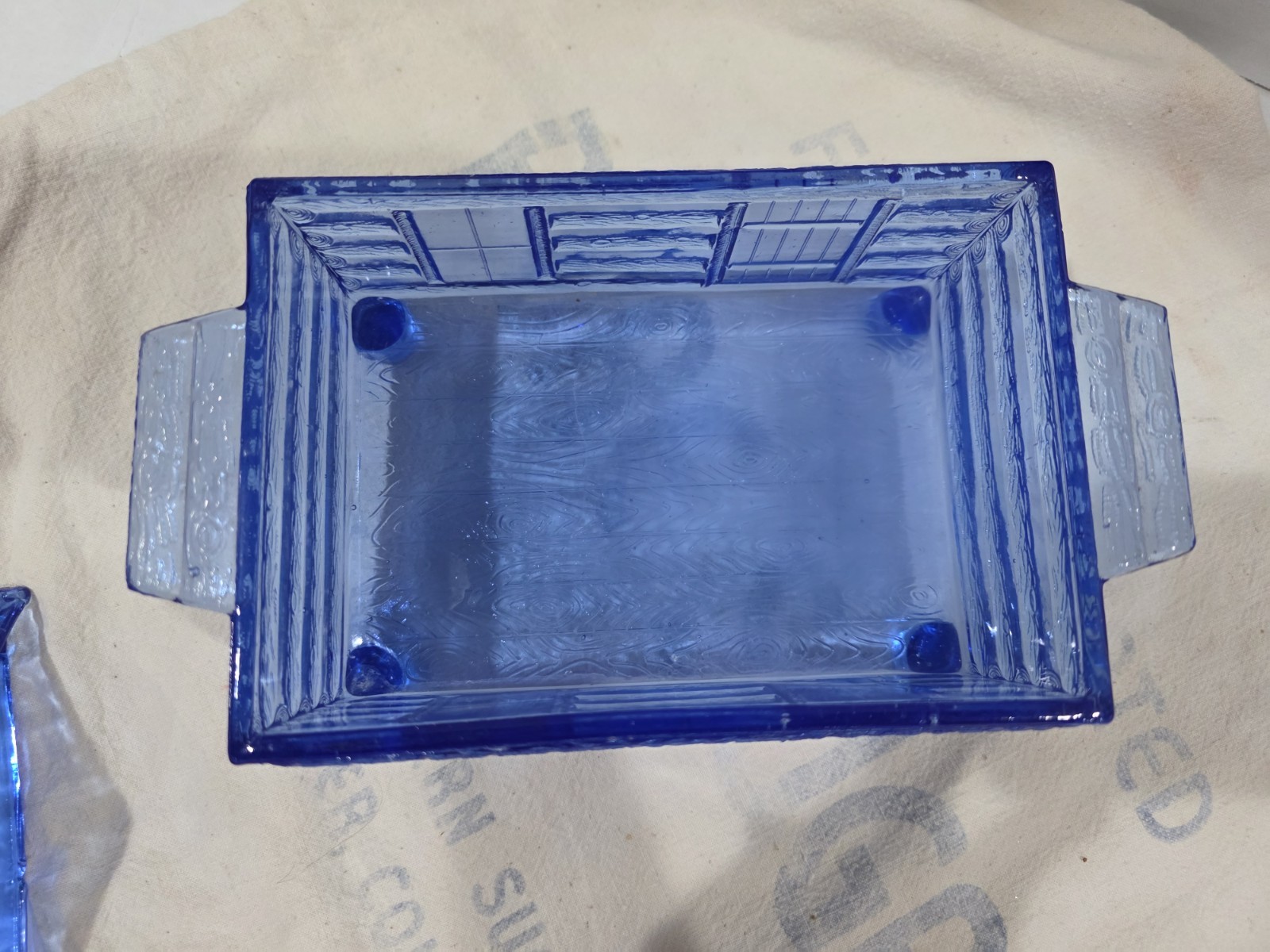 Vintage Cobalt Blue Lutted’s Log Cabin Cough Drop Candy Dish – Beautiful