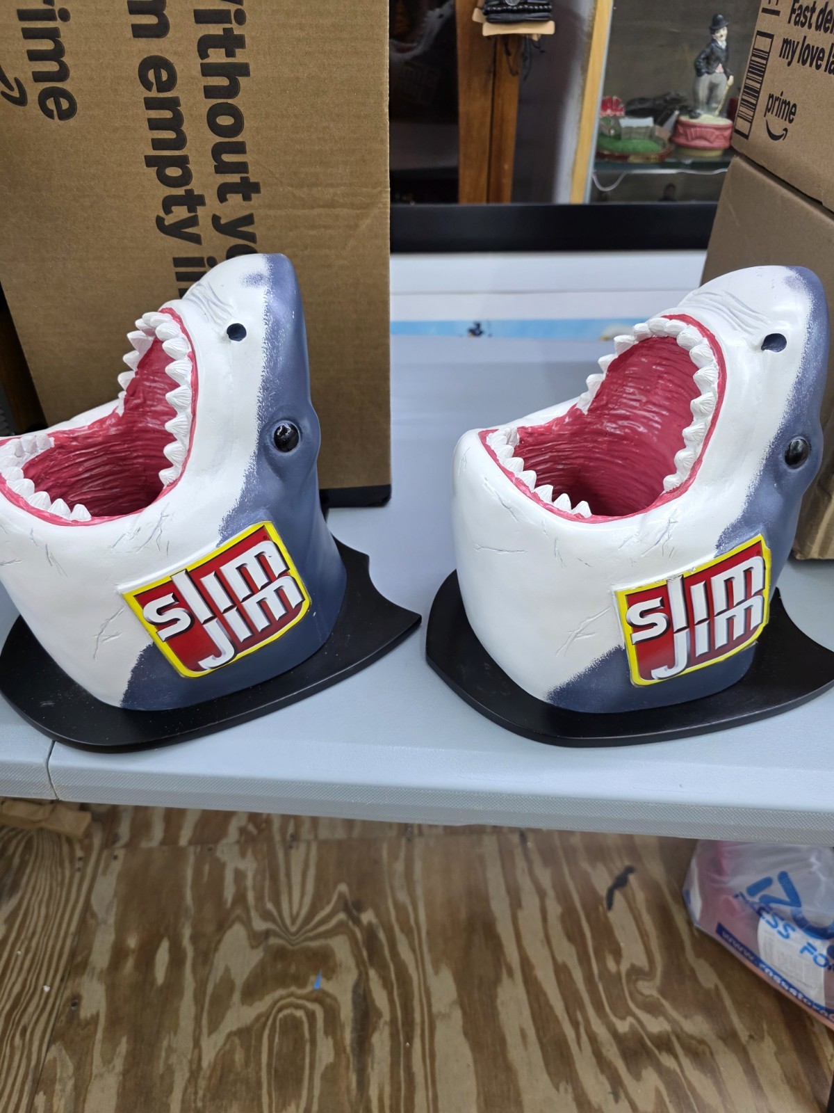 SLIM JIM Promotional Jaws Great White Shark Head Wall Mount Display Two Of Them