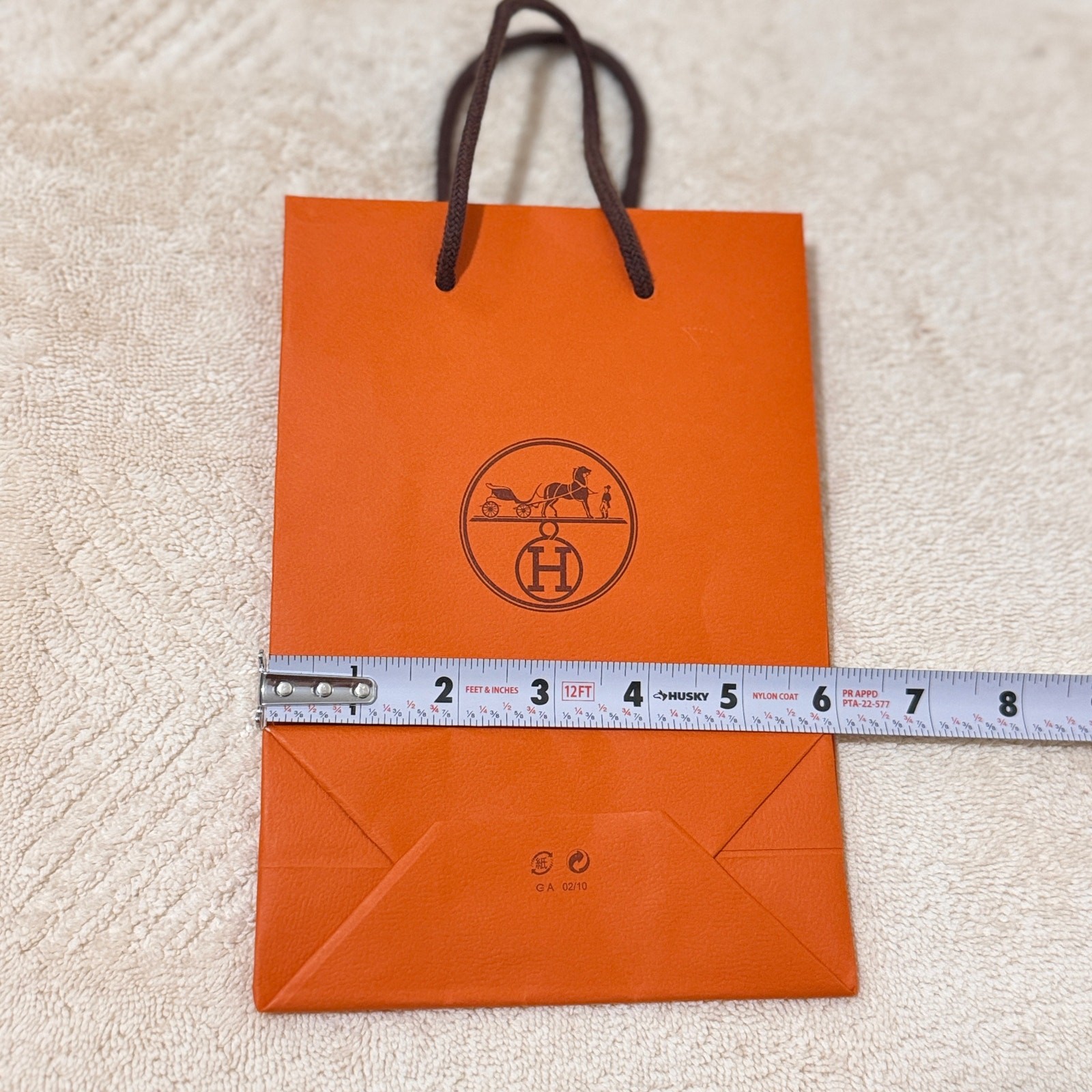 Authentic Hermès Orange Shopping Gift Bag Brown Rope Handles Paris 9″x 6″ Small