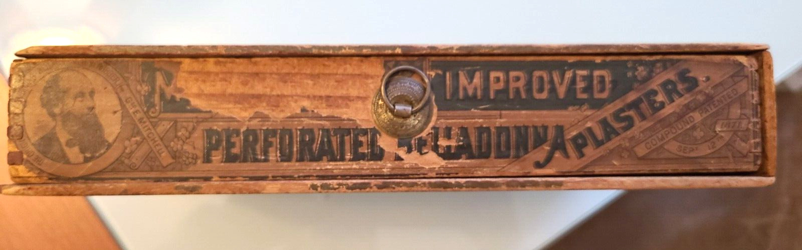 1880 Mitchell’s Improved Perforated BELLADONNA PLASTERS GRAPHIC ADVERTISING BOX