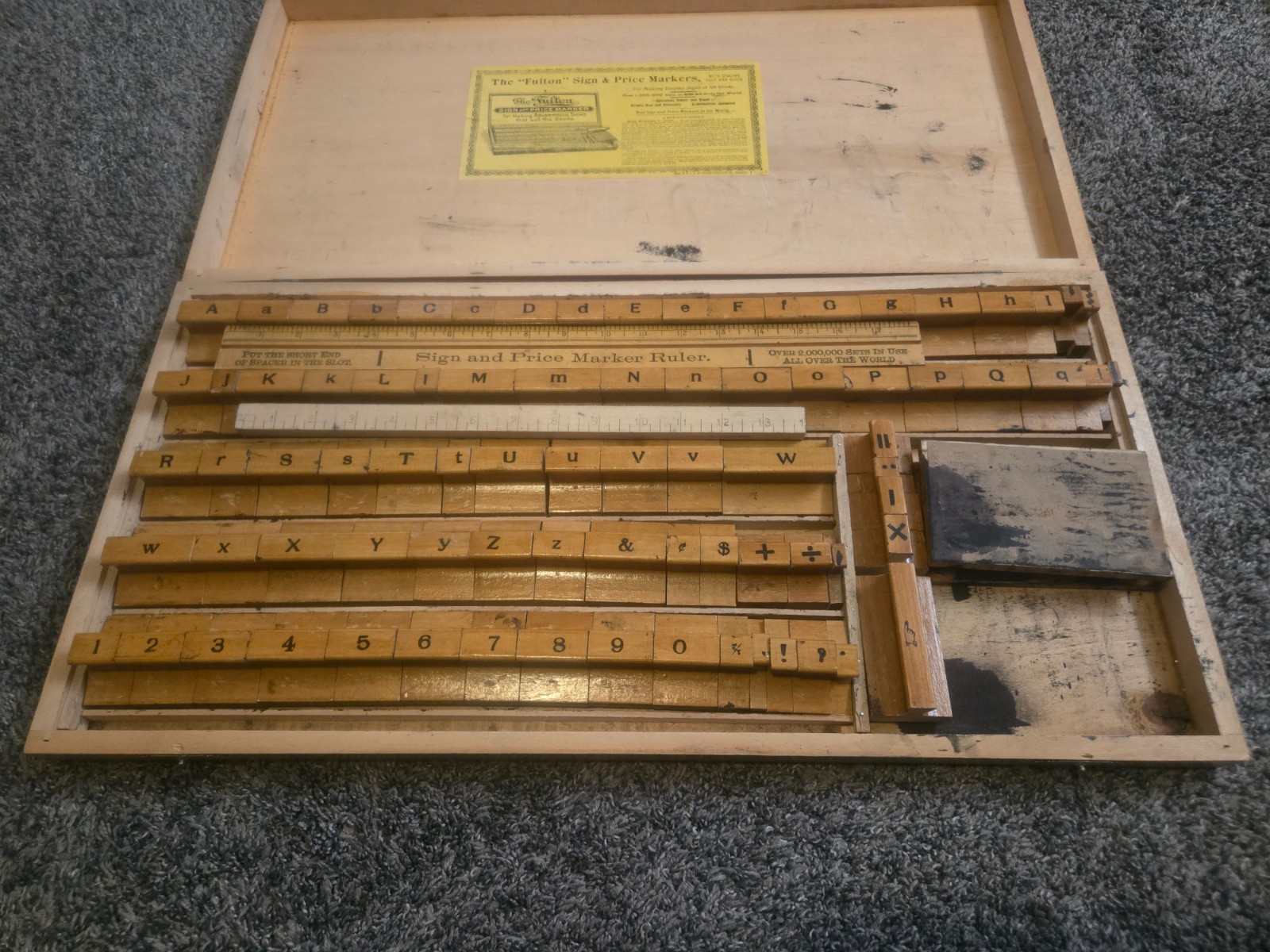 Vintage Fulton Sign & Price Marker Set Wooden Letterpress Kit Complete Box