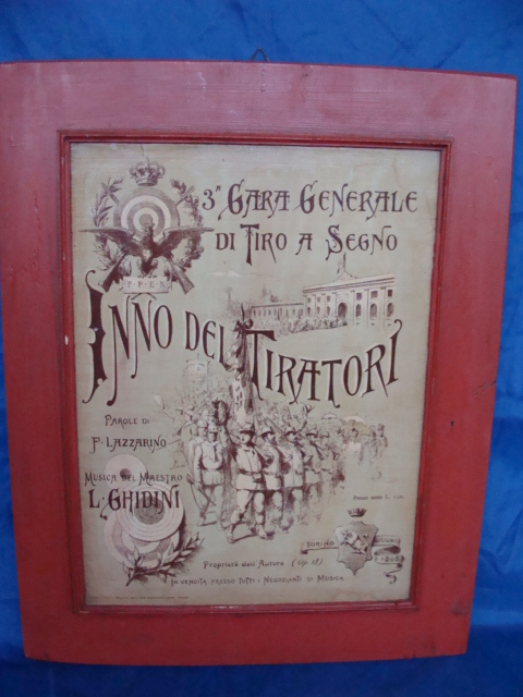 Paper sign on board HYMN OF Shooters Ghidini 1898 Turin SIGN SHOOTING
