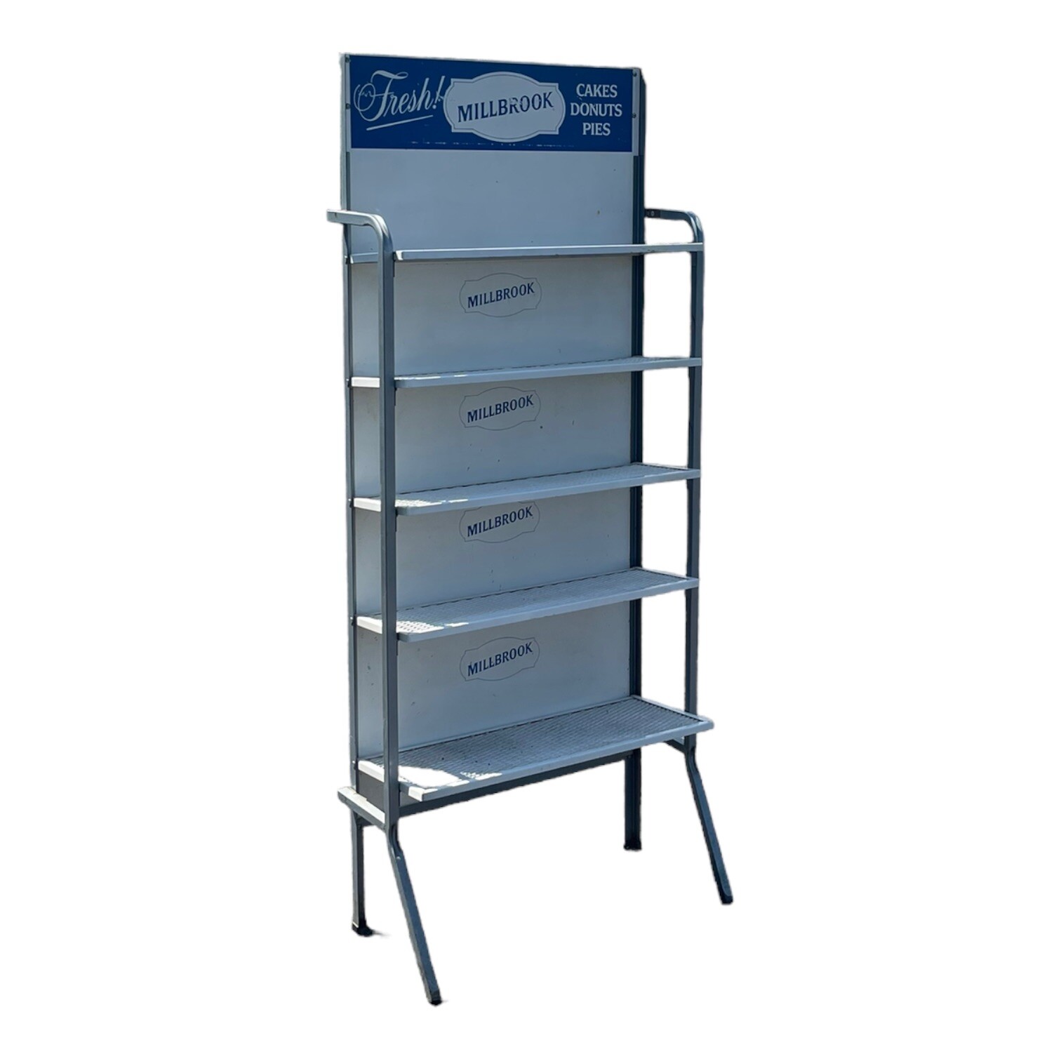 Vintage 50s MILLBROOK NY Folding Metal Store Display Bakery Rack Retro Shelving