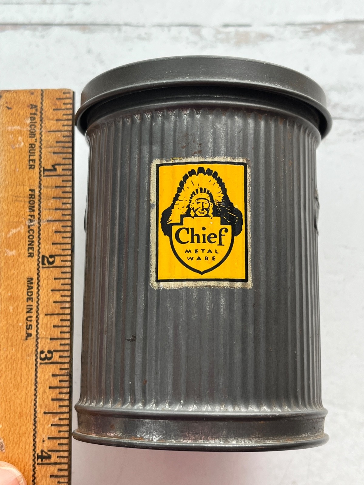 Vintage Chief Metal Wares Salesman Sample Little mini garbage, trashcan, bin