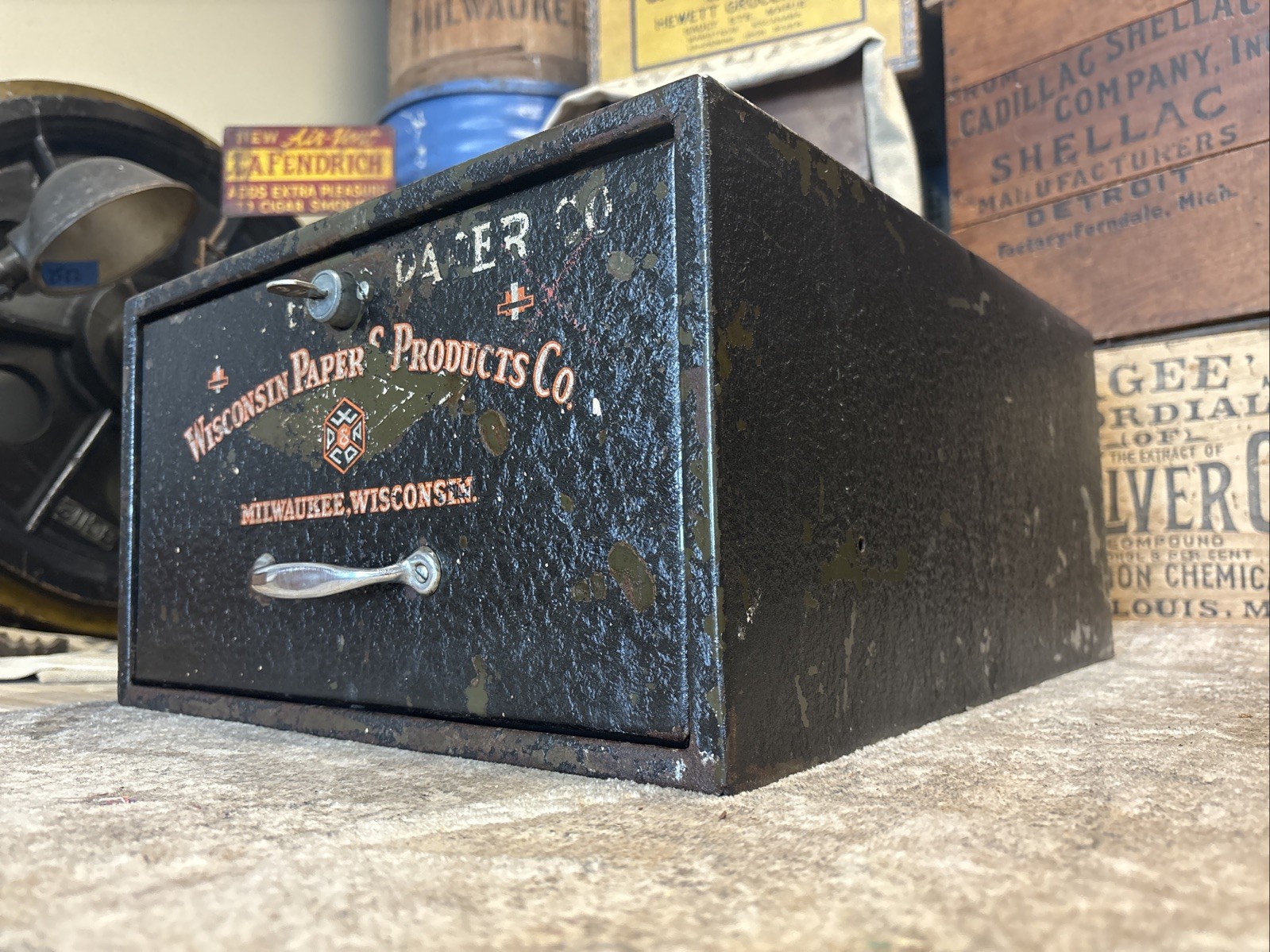Vintage Wisconsin Paper Products File Drawer Cabinet Counter Display Milwaukee