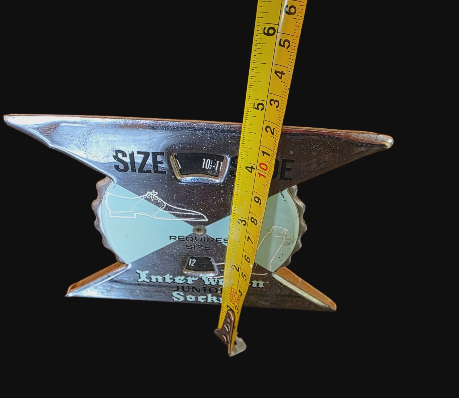 VTG 1950s INTERWOVEN SOCKS Junior Shoe Sizer Metal Store Display Sign Clothing