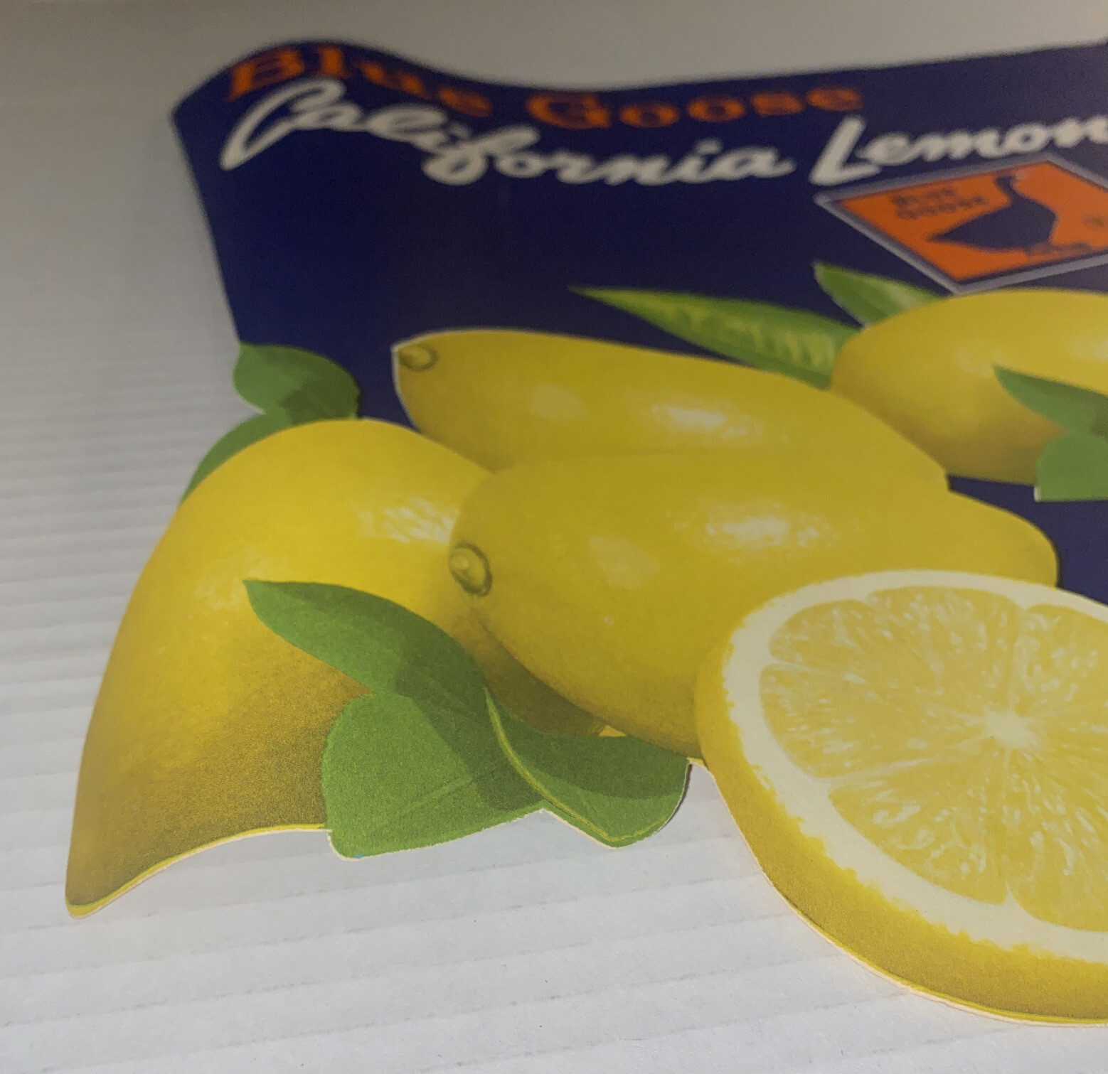 Vintage Blue Goose CA Lemons Grocery Sign AD Poster Display Schmidt Litho Prop