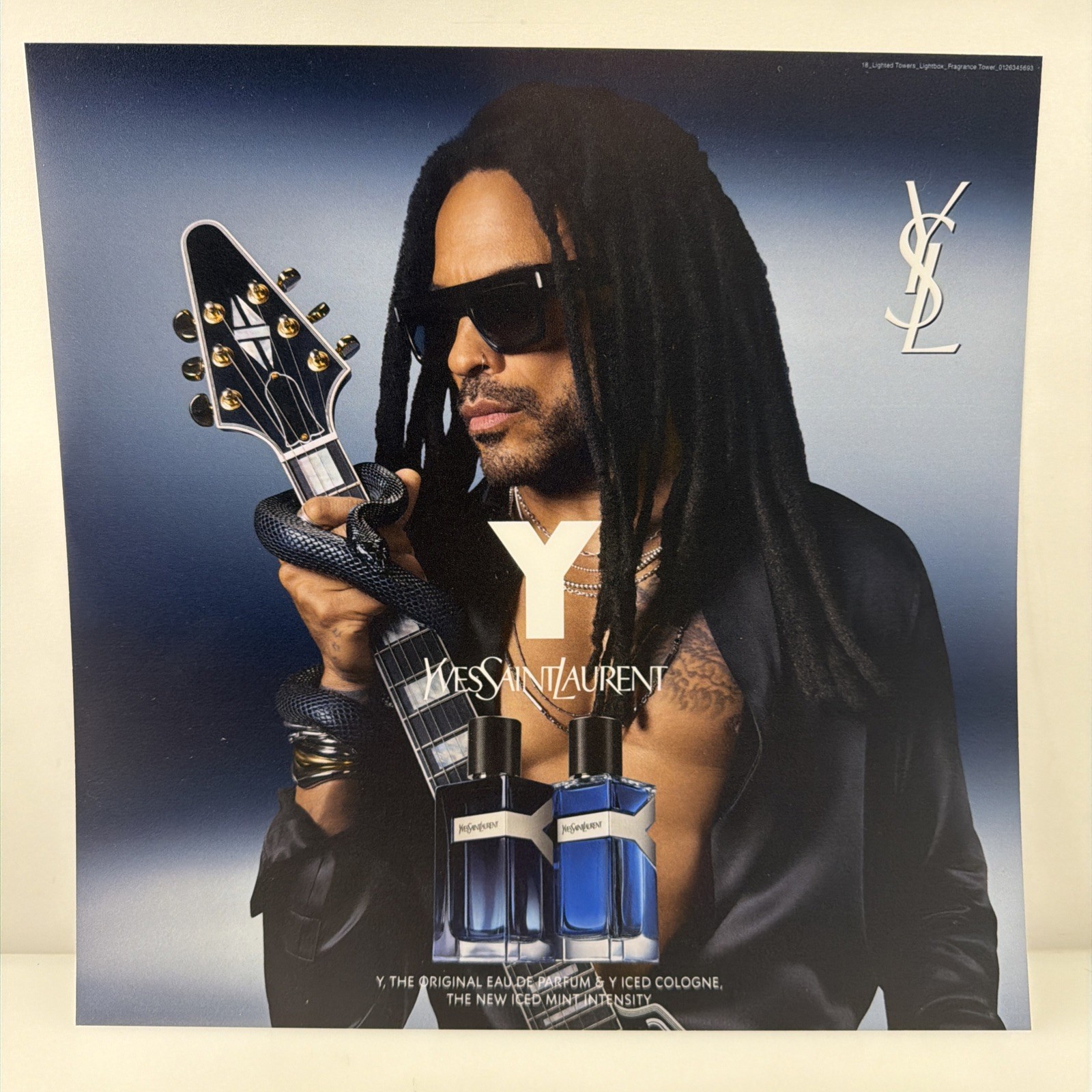 Lenny Kravitz YSL Guitar Snake Backlit Lightbox Display Retail Fragrance Insert